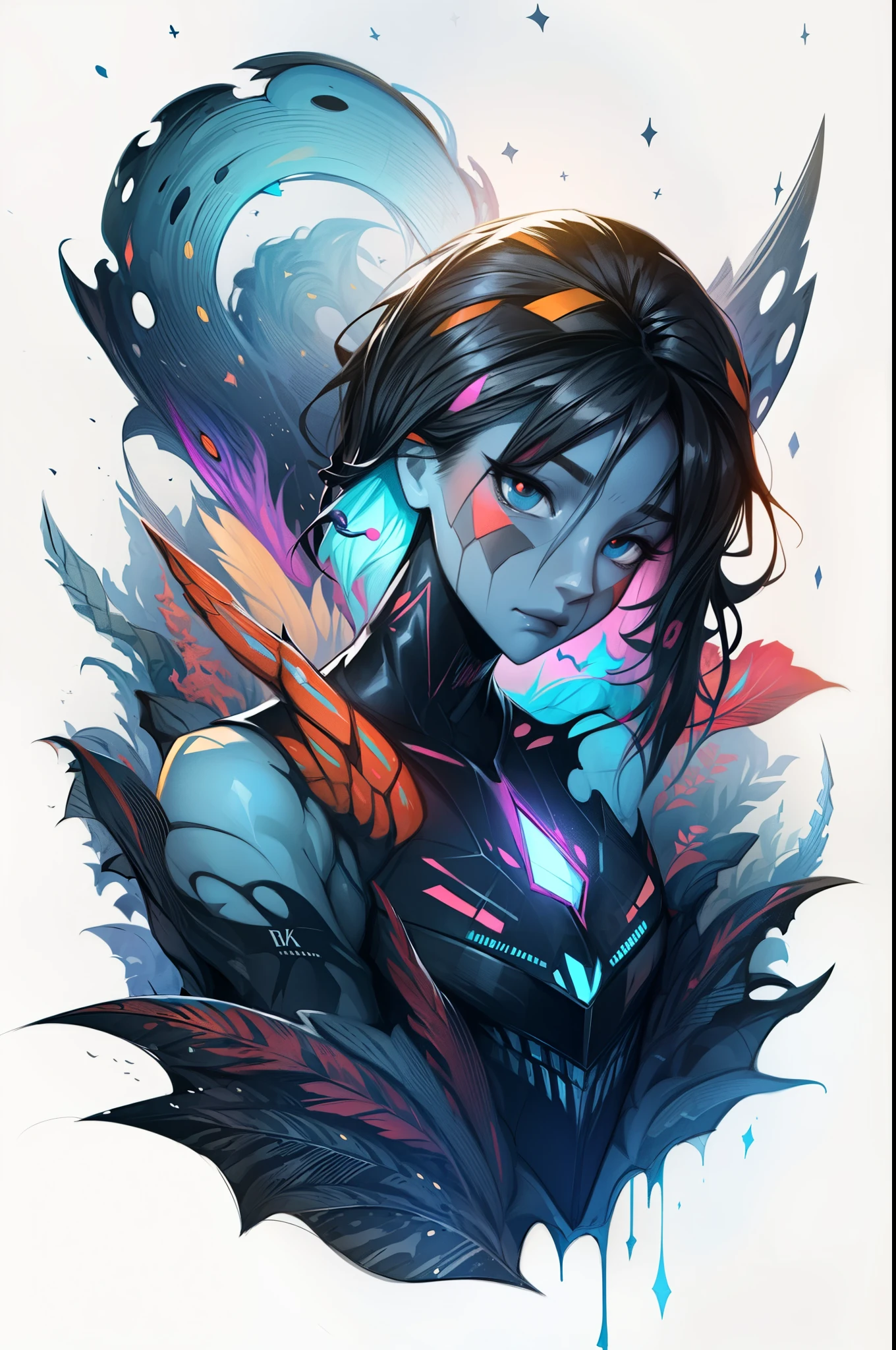 ((samdoesart)), ((estampa)), cyber punk , mundo da fantasia, fundo escuro, vigiar, design limpo, epic instagram, Art Station, respingo de tinta colorida, contorno, hiperdetalhado intrinsecamente detalhado, motor irreal, Fantastic, detalhe intrincado, tela de abertura, cores complementares, arte conceitual de fantasia, 8k resolution, obra-prima do deviantart, oil painting, golpes pesados, tinta pingando,(isolado no fundo branco:1.3), rainbow skin,