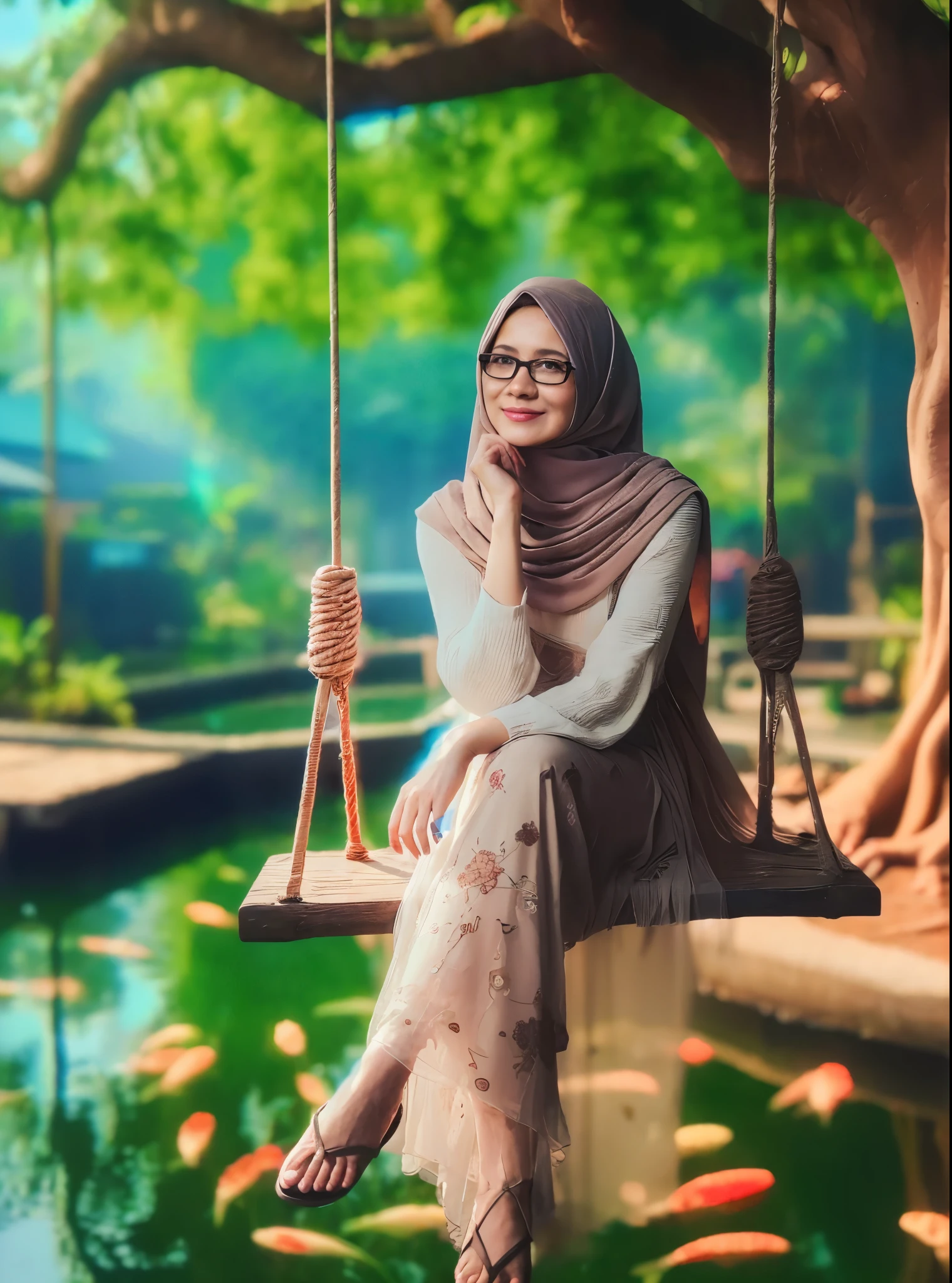 3D card caricature image, the size of the head is bigger than the badag carving. A beautiful girl wearing a hijab is cooking in a clean and tidy kitchen, the quality of the image is very good, like the result of a professional photographer