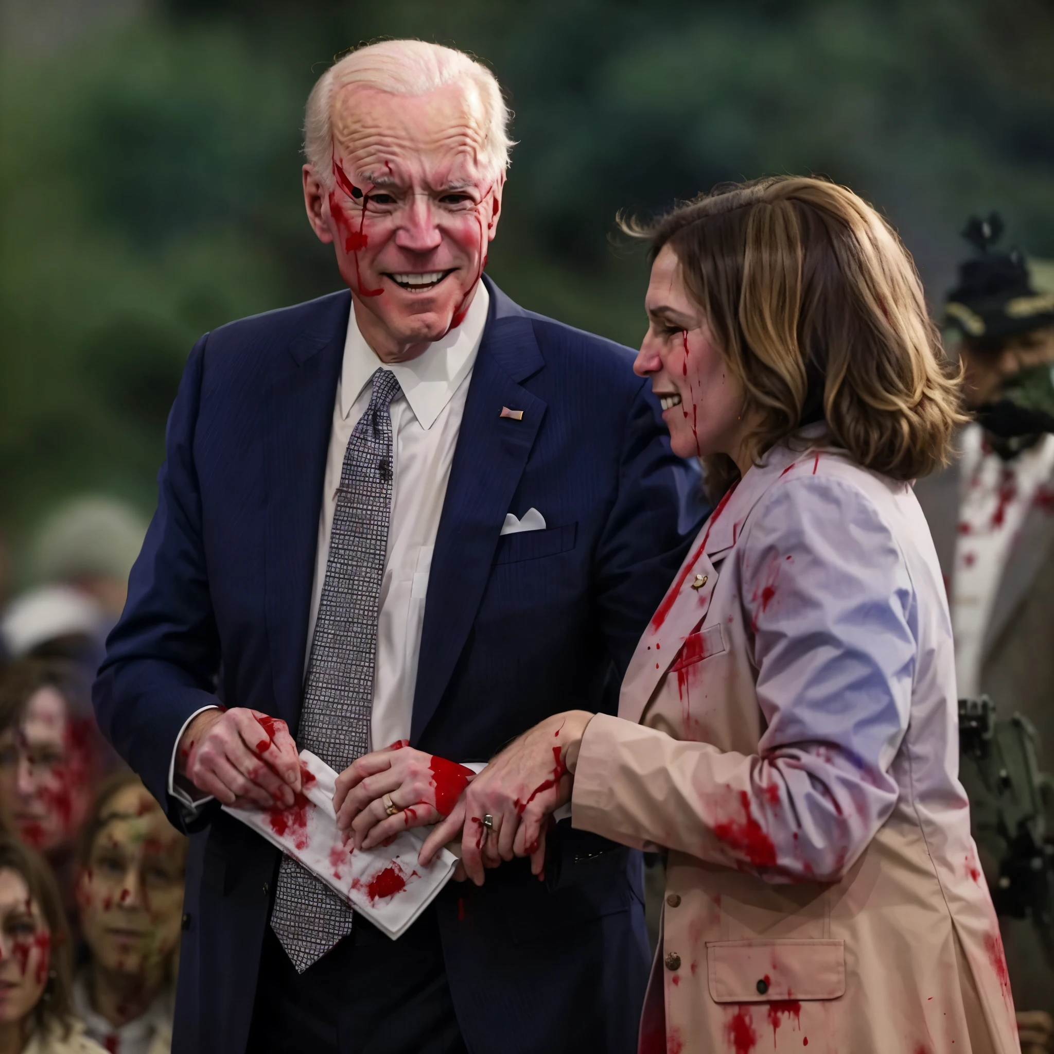 joe biden with blood dripping from his hands,  