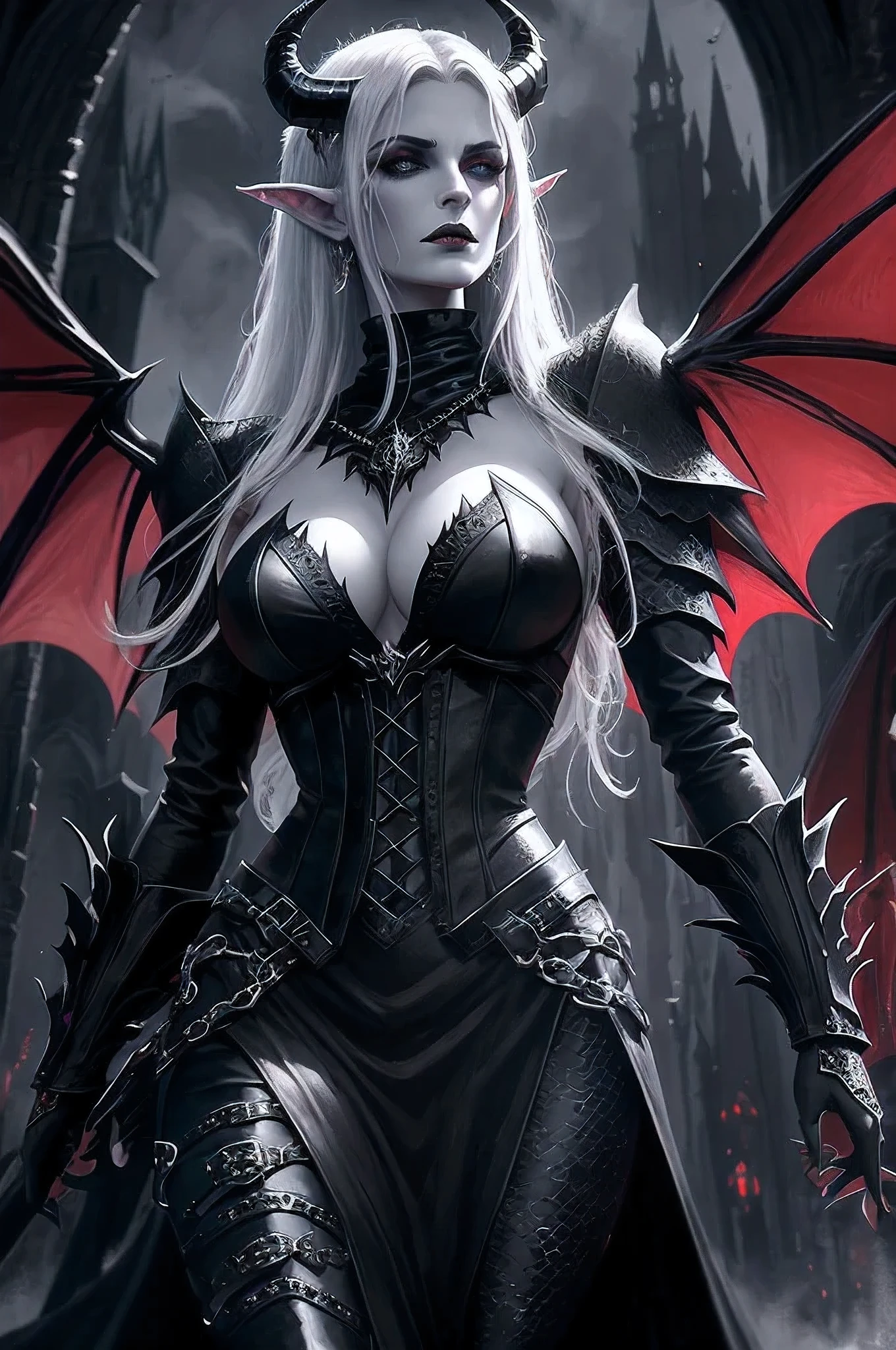 arafed woman in a black outfit with horns and a dragon, succubus | medieval, dark fantasy style art, in style of dark fantasy art, dark fantasy art, beautiful succubus, gothic fantasy art, female vampire warrior, dark elf, dark fantasy style, dark fantasy digital art, beautiful dark elf countess, beautiful elegant demon queen, fantasy dark art