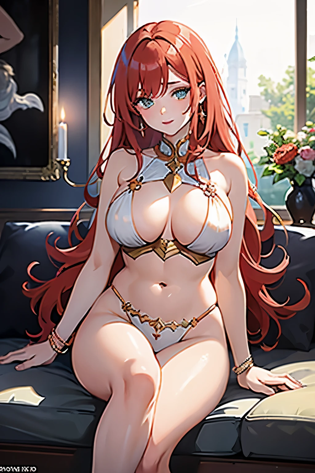 A beautiful Redheaded Aphrodite, radiant and alluring, is captured in a 9:16 aspect ratio image. Her fiery red locks cascade down her shoulders, framing her divine face. Her eyes, filled with an enchanting allure, gaze directly at the viewer. Ensure this masterpiece is of high quality and rich in details, capturing the essence of Aphrodite. with finely detailed skin: 1.2, 8K UHD, 24MP, Canon EOS R6, 100mm lens, F/1.2, raw photo, sharp and crisp, by master artist s2. Captured in captivating