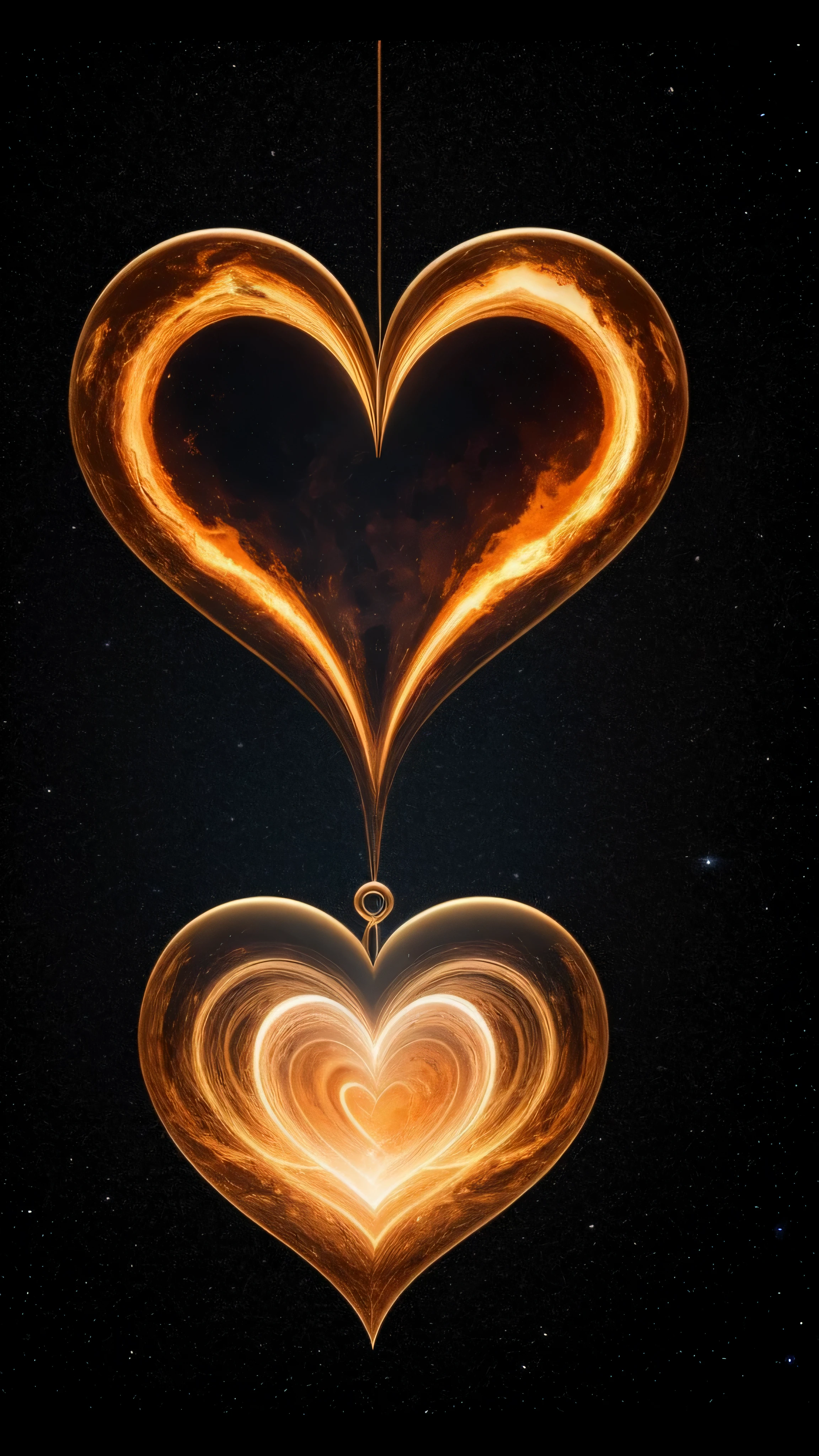 orange marble, a voluminous heart floats above your head, a large symmetrical heart hangs in the air , , on a dark gold background ,behind the nebula ultra high quality, Super Detailed Focus, , high detail, 8K, photorealistic, dazzling, Rule of thirds, volume depth,, Attention to detail, grandeur and awe, A stunning visual masterpiece, hard light, ,