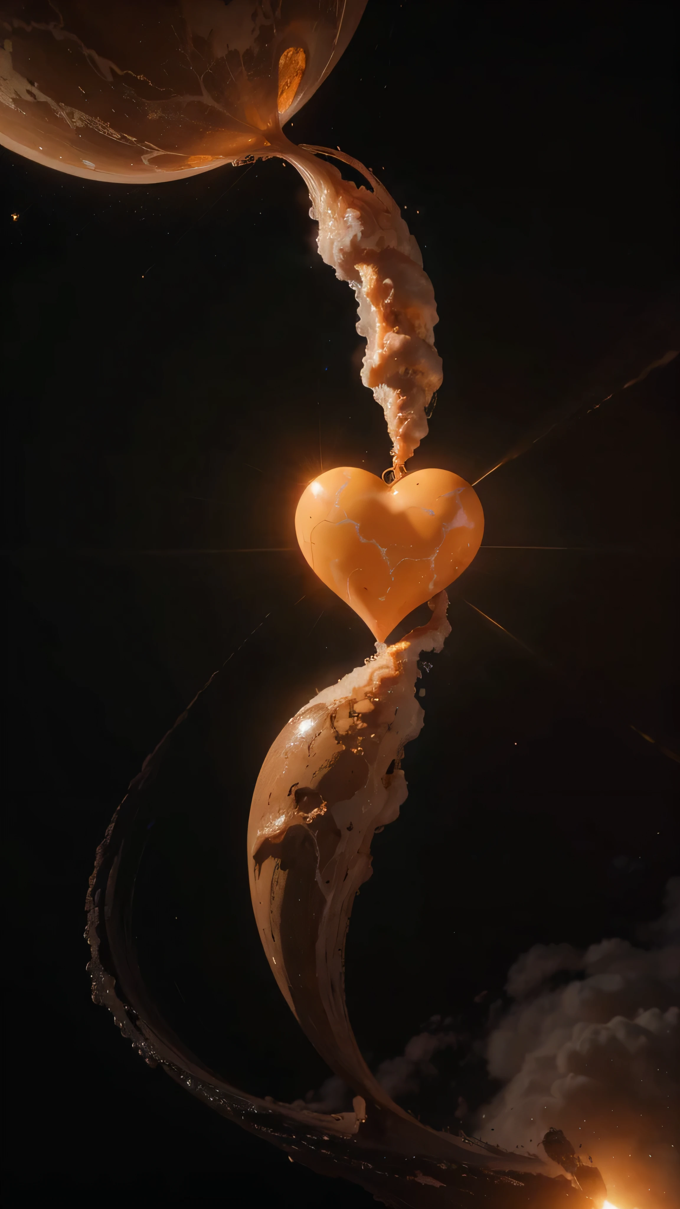 orange marble, a voluminous heart floats above your head, a large symmetrical heart hangs in the air , , on a dark gold background ,behind the nebula ultra high quality, Super Detailed Focus, , high detail, 8K, photorealistic, dazzling, Rule of thirds, volume depth,, Attention to detail, grandeur and awe, A stunning visual masterpiece, hard light, ,