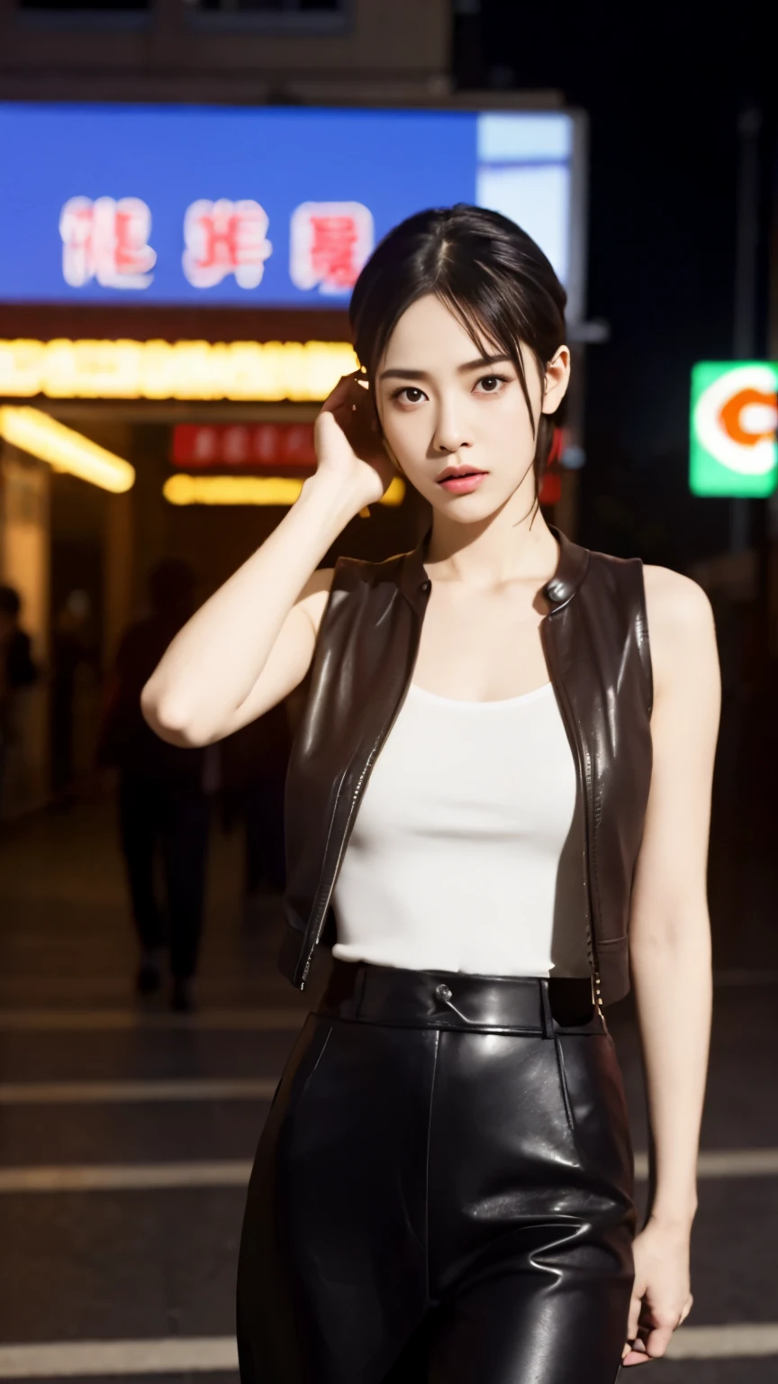 香港の路上にいるGang boss, A group of gang members stood behind,angry look,mixed korean,background is blurry,focal,movie lighting,(((master piece))), ((best quality)), ((intricate and detailed)), ((ultra realistic realism)), ridiculous solution, mature woman, mature woman, See-through, very detailed, enlightenment, 1 girl, (huge tit), thin waist and thick hips,long legs,beautiful and fine eyes, short and fine hair, brunette colored hair, purple eyes, (confused boy set:1.2),Leather Vest,leather pants,leather skirt,naked,KK,race,Has tattoos,arm with tattoo,Full of tattoos,gangs in hong kong,Chen Haonan,triad,Causeway Bay has a handle,gangster women in hong kong,underworld,Full tattoo,Gang boss,sunglasses,And there is blood in the corners of your mouth,gangstar,Confused boy,Bloody violence,Sexy and feminine,(No underwear),panties, Detailed background, perfect eyes, enchanting eyes, (nice hands),detailed hands,looking at the viewer,from the front,Wear the lights,(underworld),Confused boy,Behind him stood a large group of subordinates,