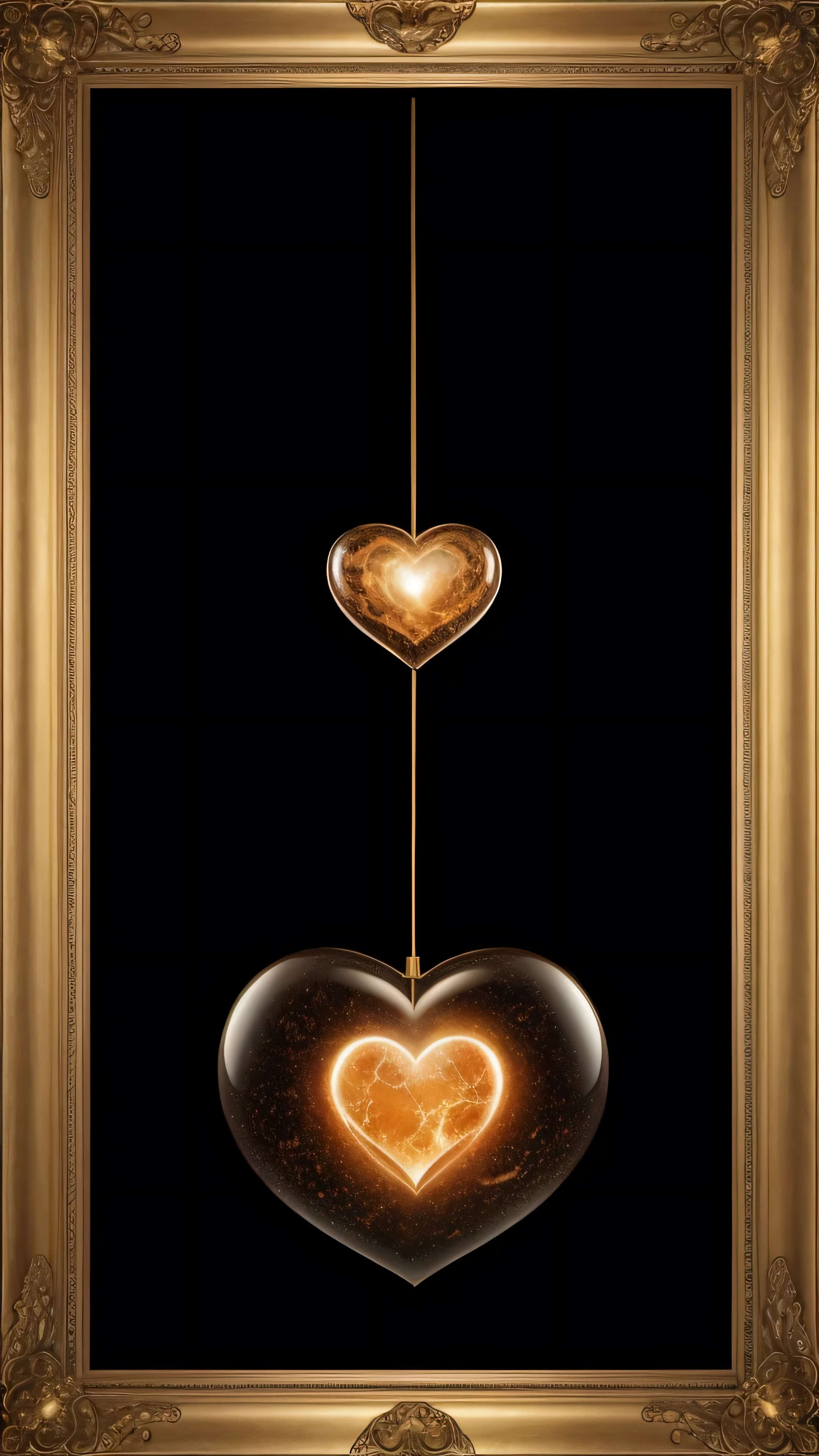 orange marble, a voluminous heart floats above your head, a large symmetrical heart hangs in the air , , on a dark gold background ,behind the nebula ultra high quality, Super Detailed Focus, , high detail, 8K, photorealistic, dazzling, Rule of thirds, volume depth,, Attention to detail, grandeur and awe, A stunning visual masterpiece, hard light, ,