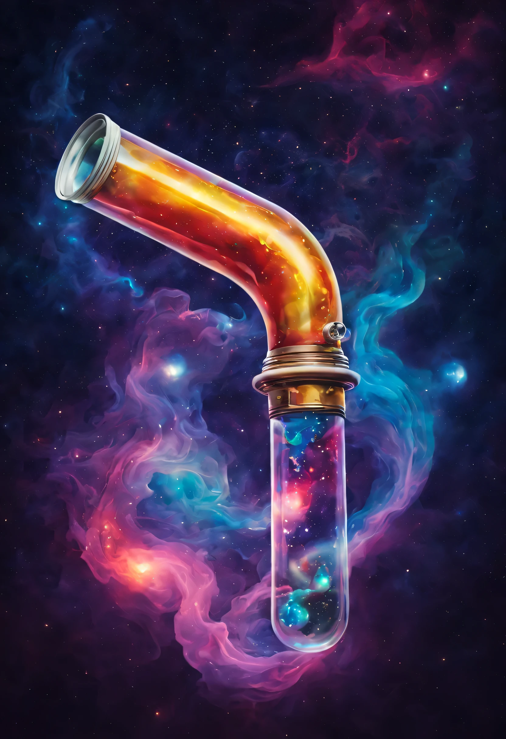 bong sticker, floating in space, rich colors, deep cosmic shades,illuminated by heavenly lights,Fairytale atmosphere,Ethereal Radiance,stunning visual effect,playful and whimsical composition,perfect balance of realism and fantasy