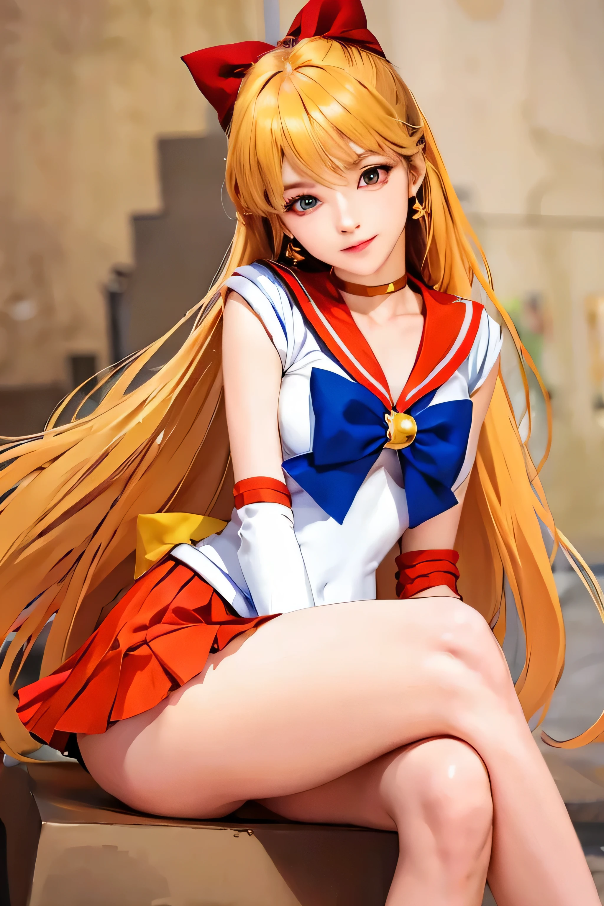 Marinera sentada con las piernas cruzadas sobre una caja, hecho con estudio de pintor anime, Chica anime rubia con pelo largo, Chicas de anime encantadoras, ilya kuvshinov con pelo largo, hermoso anime girl, Diosa del anime, Estilo Sailor Moon, la galaxia marinera. hermoso, arte cg anime suave, hermoso alluring anime woman, hermoso anime woman, chica anime seductora