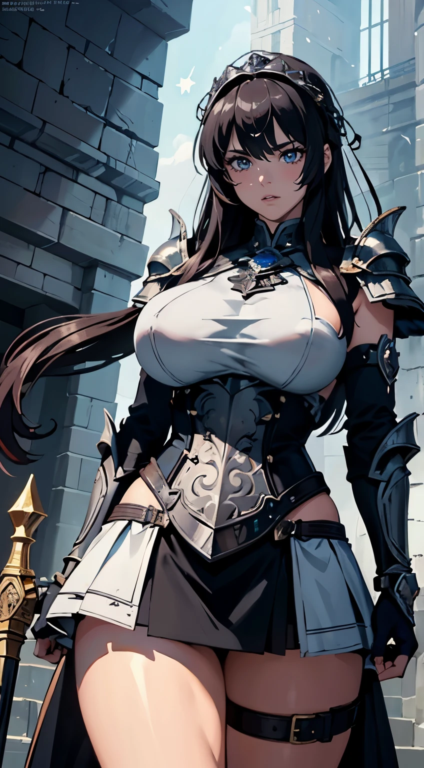(Best quality)), ((masterpiece)), ((highly intricate details)), fighting pose, dynamic pose, beautiful, high quality, highres, absurdres, light difussion, intricate details, complex details, ((anime)), (anime:1.2) , (perfect face:1.3), extreme detailed eyes, colorful, highest detailed, vibrant colors, high contrast, (8K UHD:1.2), (photorealistic:1.2),(masterpiece:1.4), (best quality:1.4), realistic,huge breast.Enter a realm where legends are forged and battles are won with the clash of steel. In the heart of a majestic kingdom, a formidable knight girl stands, her muscular form accentuated by the full suit of intricately designed armor she wears. Bathed in the gentle diffusion of radiant light, she exudes an aura of power and determination. In her hand, she wields a mighty sword, its blade reflecting the ethereal glow that envelops her. Every curve and edge of the weapon is painstakingly detailed, from the ornate hilt to the intricate engravings along the blade. The sword embodies both elegance and lethal prowess, a true extension of the knight girl's unwavering resolve. Her armor, a masterpiece of craftsmanship, serves as her steadfast protection. It is adorned with intricate patterns, each detail a testament to the skilled hands that forged it. As the light diffuses through the visor, it highlights the sharpness in her eyes, revealing her unwavering focus and unwavering commitment to justice..blushed ,18+ face,nsfw art, body curve, full sexy body, random position, random pose position, random position, beauty shirt, ((upper body)), ((closed up)),((detail face))