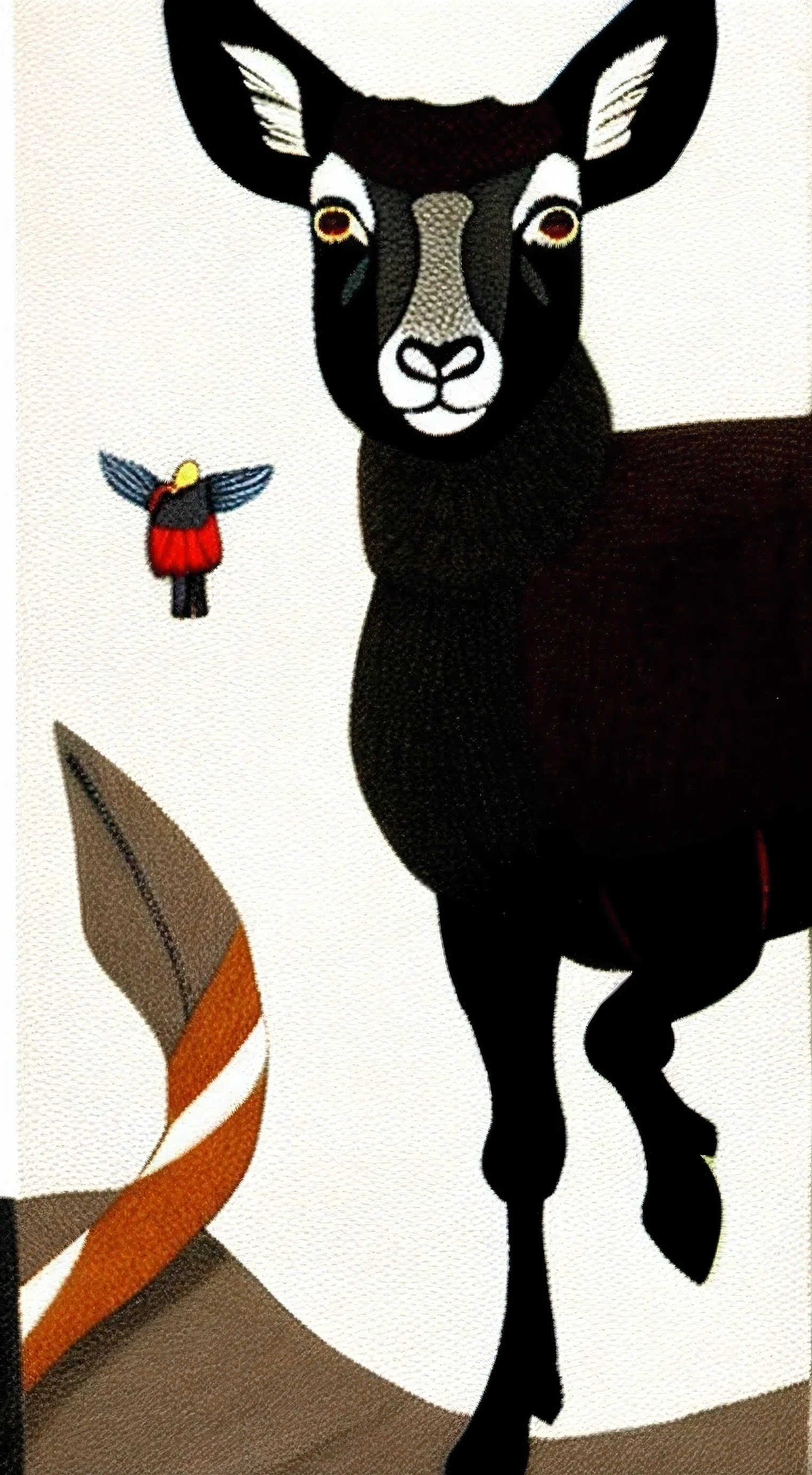 araffe running with a ribbon around its neck, an illustration of by Steve Brodner, shutterstock contest winner, renaissance, sardax, official illustration, sheep, pen - and - ink illustration, pen-and-ink illustration, published art, black and white illustration, lamb and goat fused as one, (pen), an illustration, concept piece