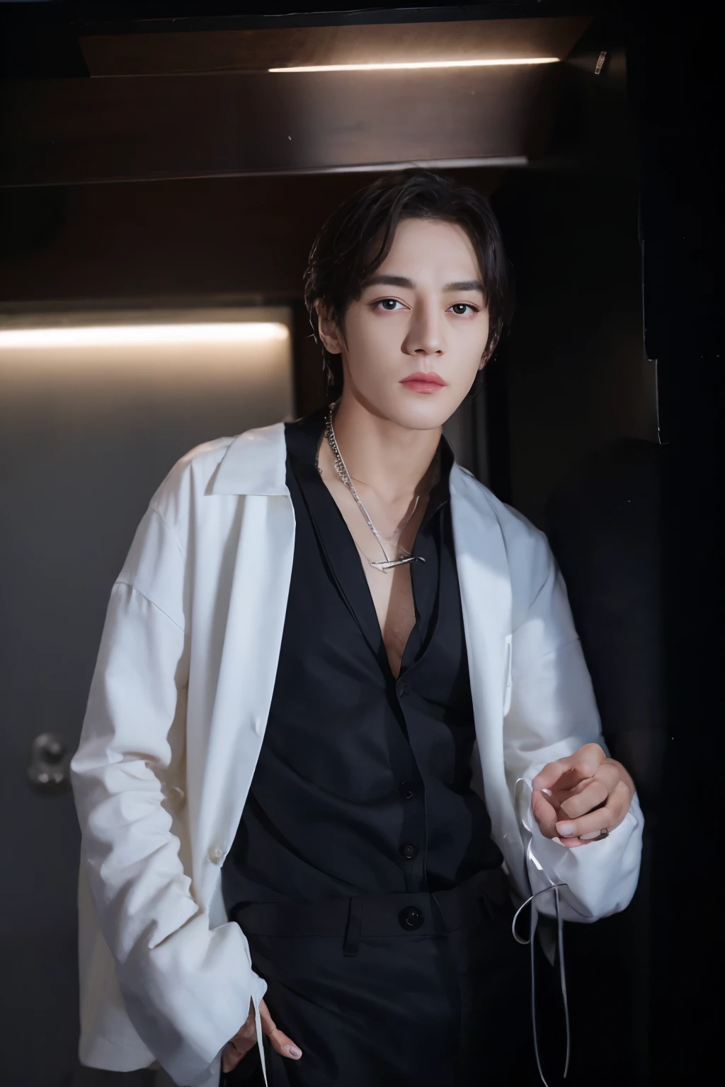 Kim Taehyung parado em uma sala segurando um controle remoto, young pale angel, com seus longos cabelos negros, taken at the beginning of 2020, beautiful young prince, hyung tae, Taehyung kim, varredura de alta qualidade, Kim taehyung, araki, handsome prince, taken in the 2000s, com ombreiras, extremamente bonito