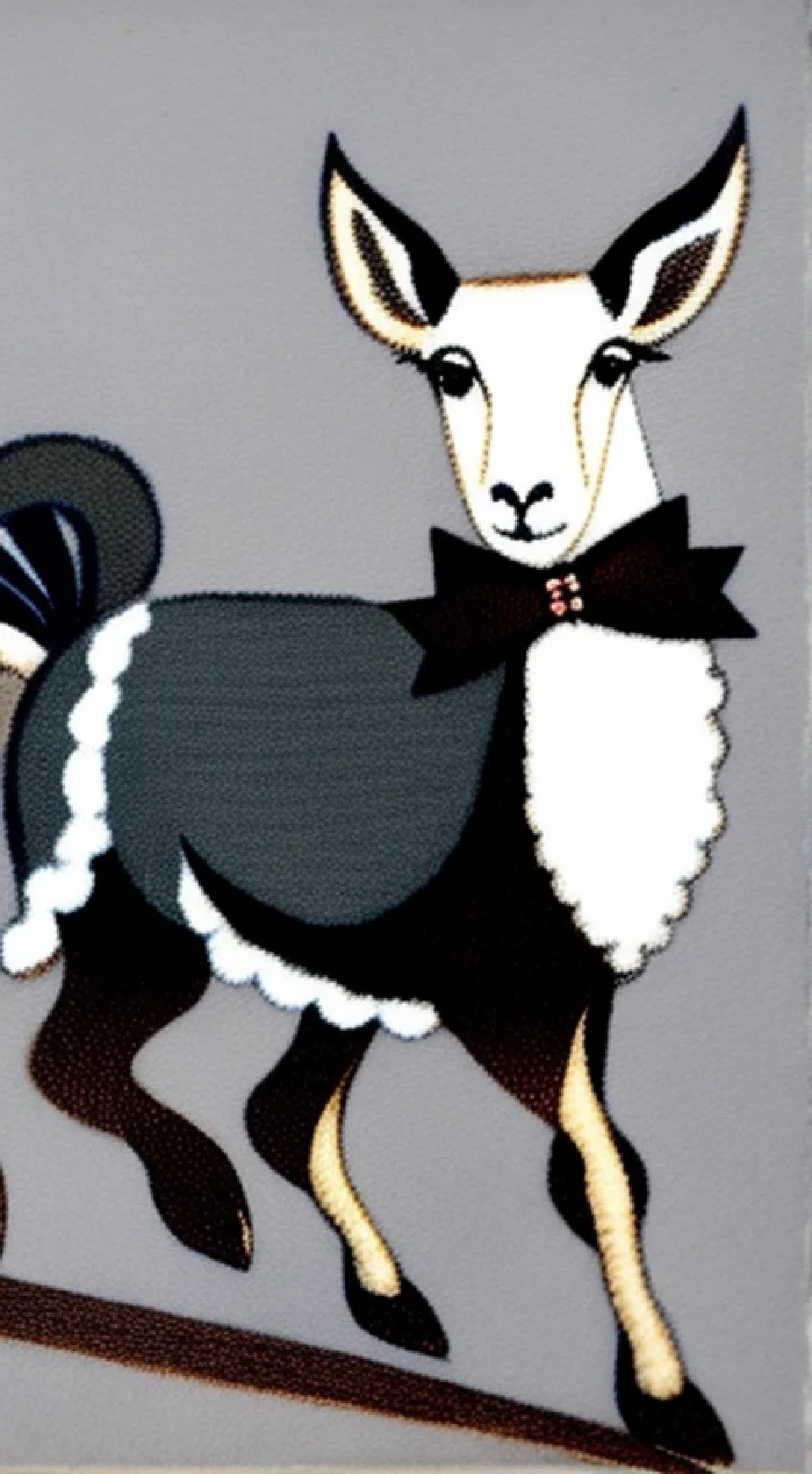 araffe running with a ribbon around its neck, an illustration of by Steve Brodner, shutterstock contest winner, renaissance, sardax, official illustration, sheep, pen - and - ink illustration, pen-and-ink illustration, published art, black and white illustration, lamb and goat fused as one, (pen), an illustration, concept piece