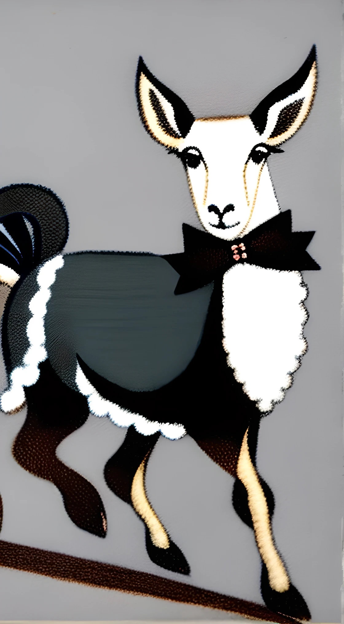 araffe running with a ribbon around its neck, an illustration of by Steve Brodner, shutterstock contest winner, renaissance, sardax, official illustration, sheep, pen - and - ink illustration, pen-and-ink illustration, published art, black and white illustration, lamb and goat fused as one, (pen), an illustration, concept piece