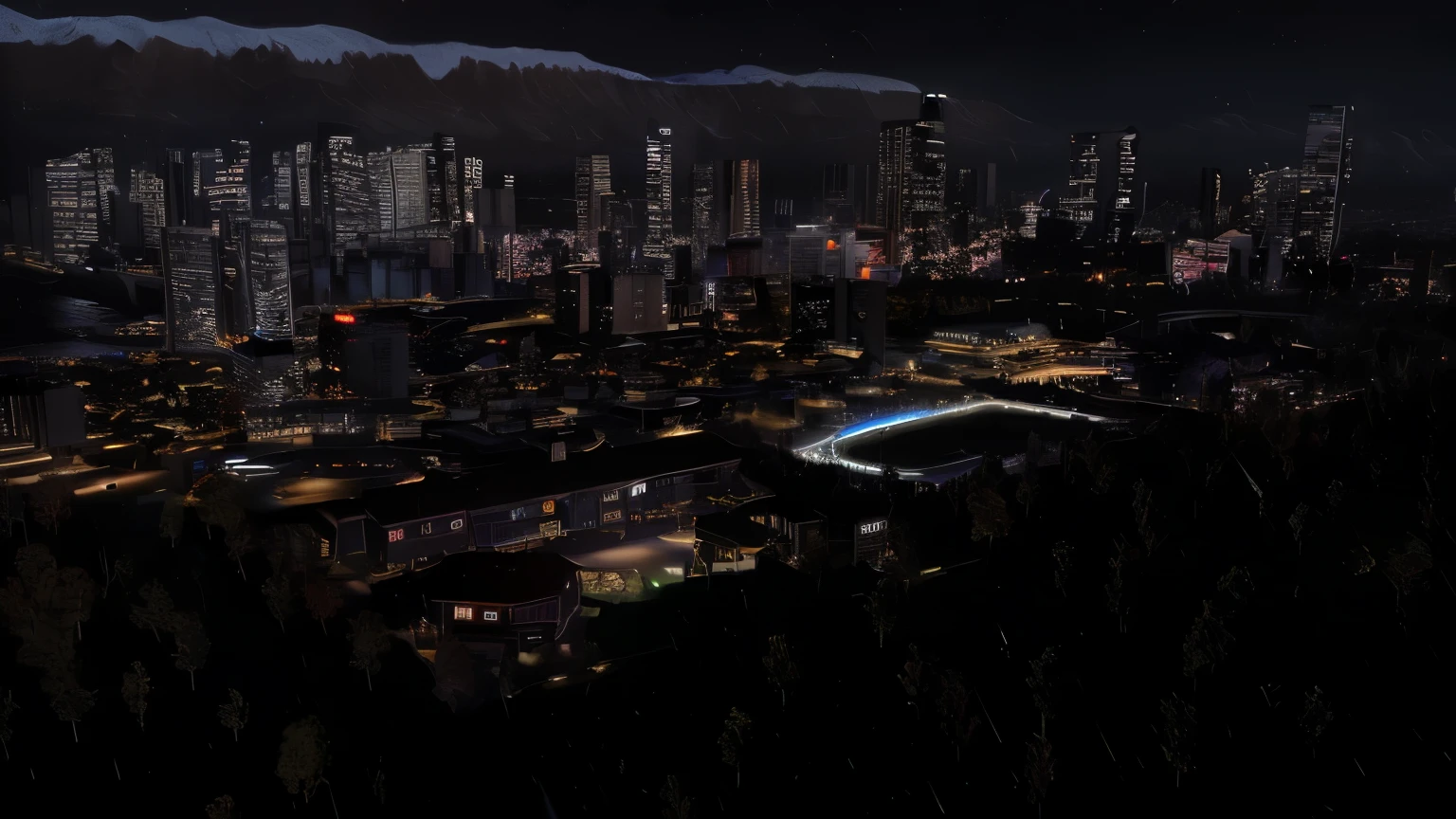 city view in the distance,football field,detailed skyline,tall skyscrapers,lively atmosphere,bustling streets,people walking, bustling crowds,glowing lights,neon signs,beautifully designed buildings,modern architecture,urban landscape,vibrant colors,nighttime scene,aerial perspective,city skyline with sunset,helicopter view,bright city lights,high-rise buildings,towering structures,futuristic atmosphere,stadium lights shining,exciting energy,big city life,energetic urban vibe,exciting nightlife,fast-paced city,busy traffic,modern metropolis,nightclubs and bars,city that never sleeps,Midnight Express,colored smoke in the sky,helicopter landing on a rooftop,reflection of lights on the river,picturesque scenery,professional photography style,ultraviolet colors,cityscape with a touch of darkness,superb clarity,sharp details,high contrast,moody ambiance,dynamic shadows,dream-like feeling,intricate details,immersive experience,ultra-detailed skyscrapers,phenomenal beauty,mesmerizing view,unforgettable visual narrative