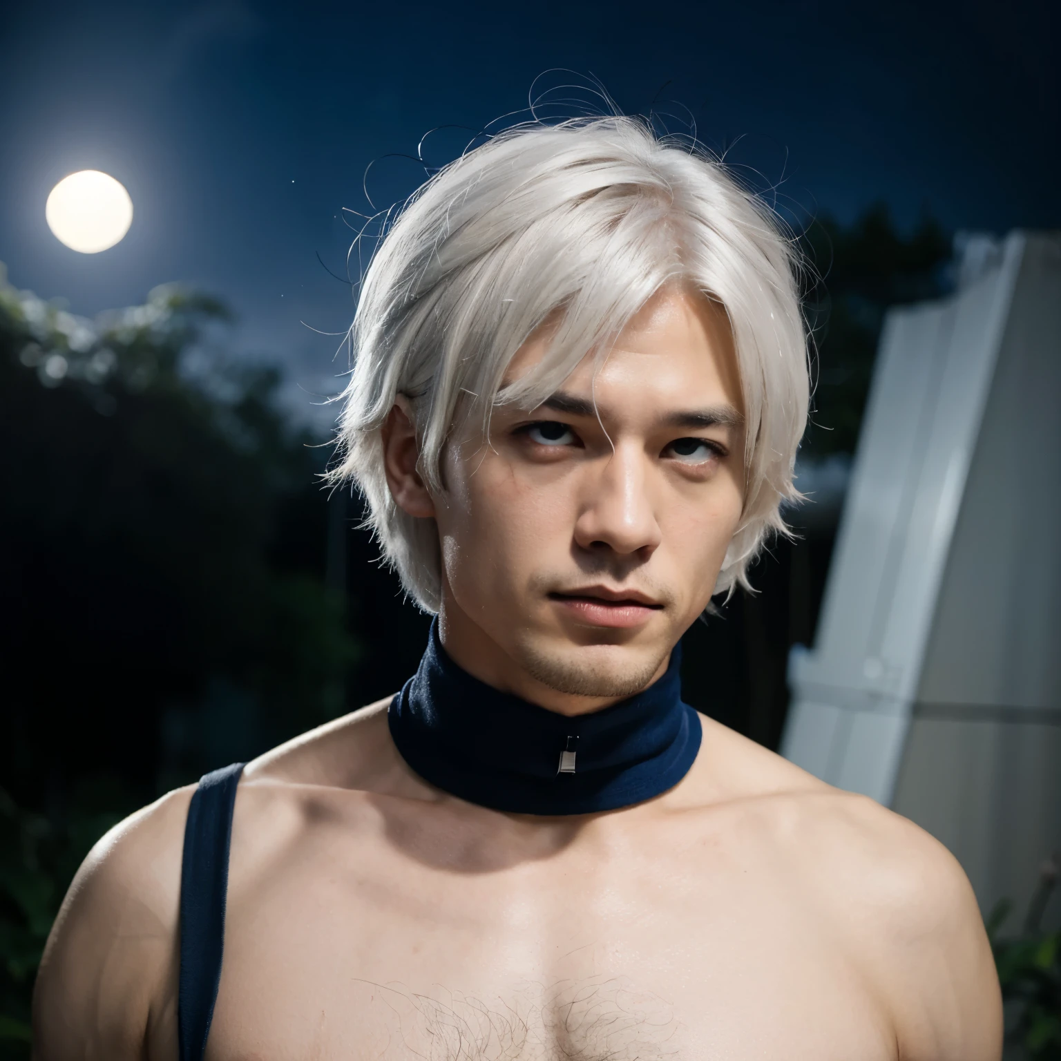 Man,Handsome, white hair, blue eyes, Gojo Satoru, simple background, night, meteor,