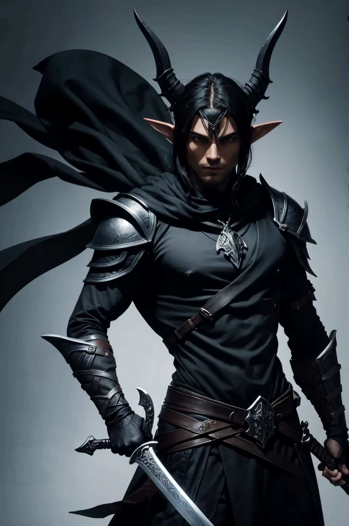 Holding the sword with both hands