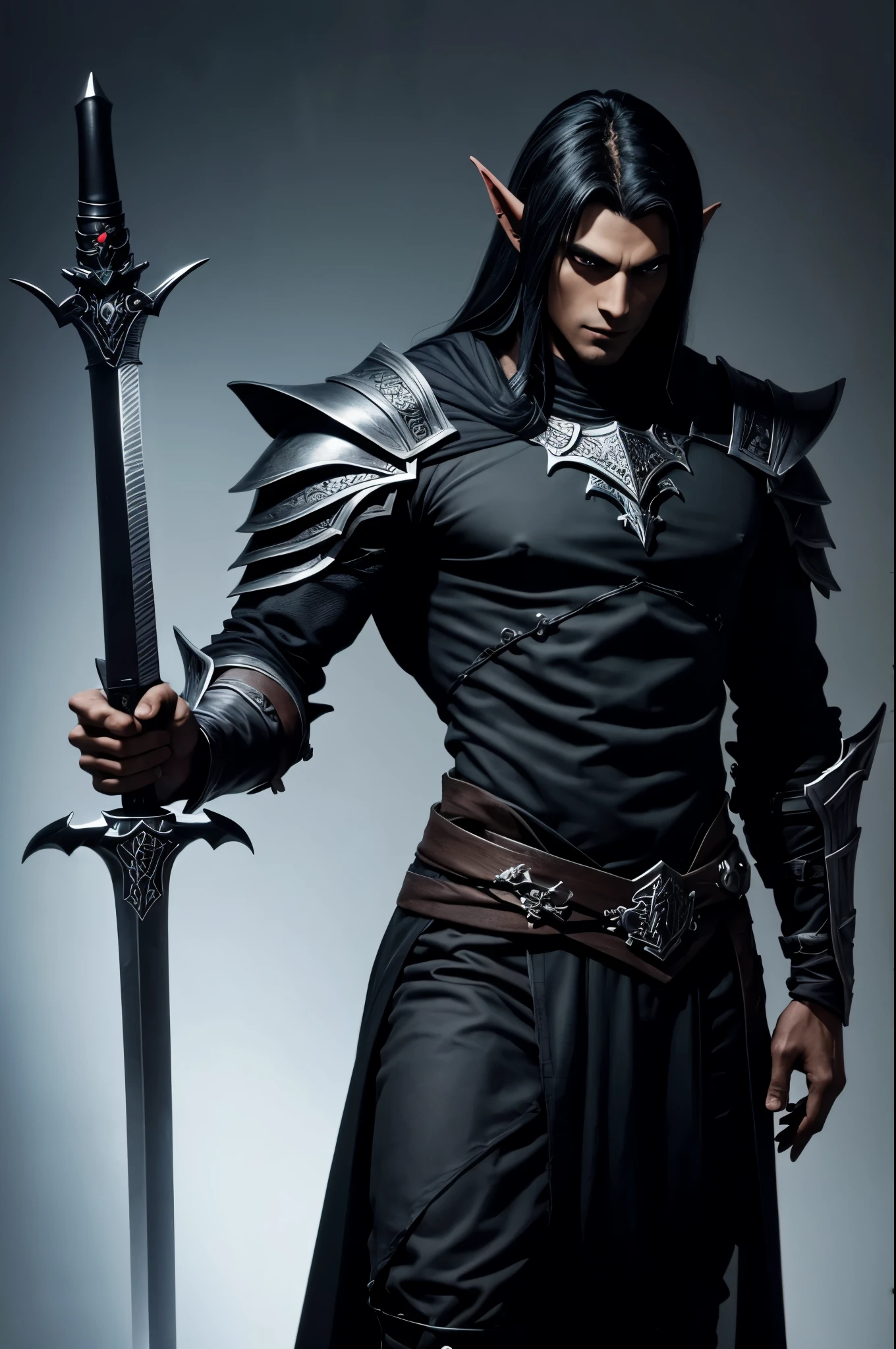 Dark elf man with a black 2-handed sword