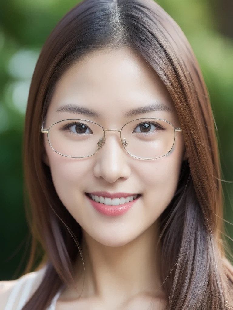 (realistic、masterpiece、Best Quality、8K、highres、high resolution:1.3)、1 girl、Big breasts、white bikini、glasses、smile 、looking at viewers、super fine face and eyes、long hair、upper body、