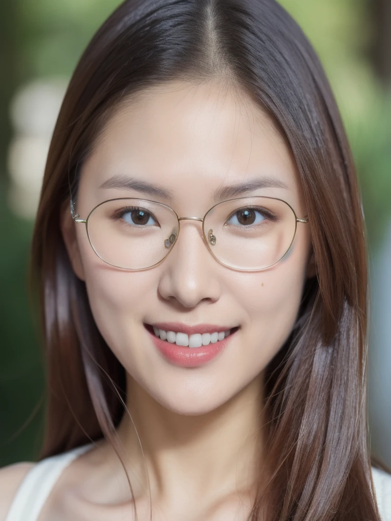 (realistic、masterpiece、Best Quality、8K、highres、high resolution:1.3)、1 girl、Big breasts、white bikini、glasses、smile 、looking at viewers、super fine face and eyes、long hair、upper body、