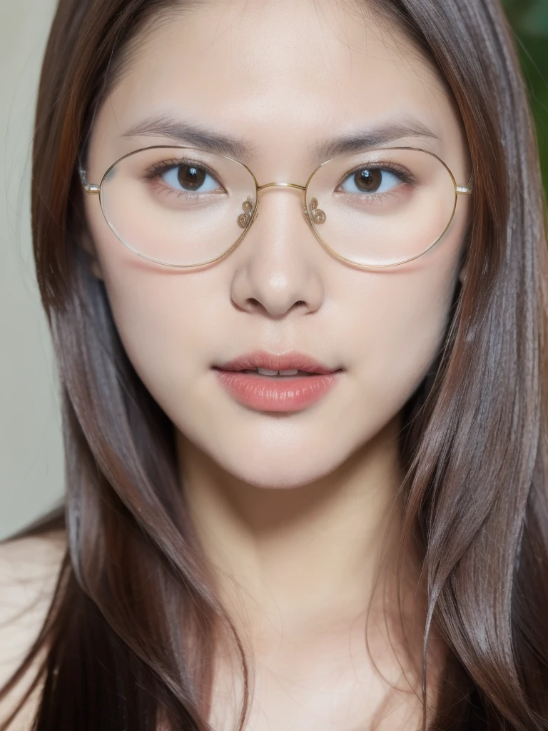 (realistic、masterpiece、Best Quality、8K、highres、high resolution:1.3)、1 girl、Big breasts、white bikini、glasses、looking at viewers、super fine face and eyes、long hair、upper body、