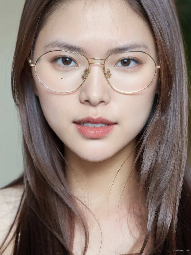 (realistic、masterpiece、Best Quality、8K、highres、high resolution:1.3)、1 girl、Big breasts、white bikini、glasses、looking at viewers、super fine face and eyes、long hair、upper body、
