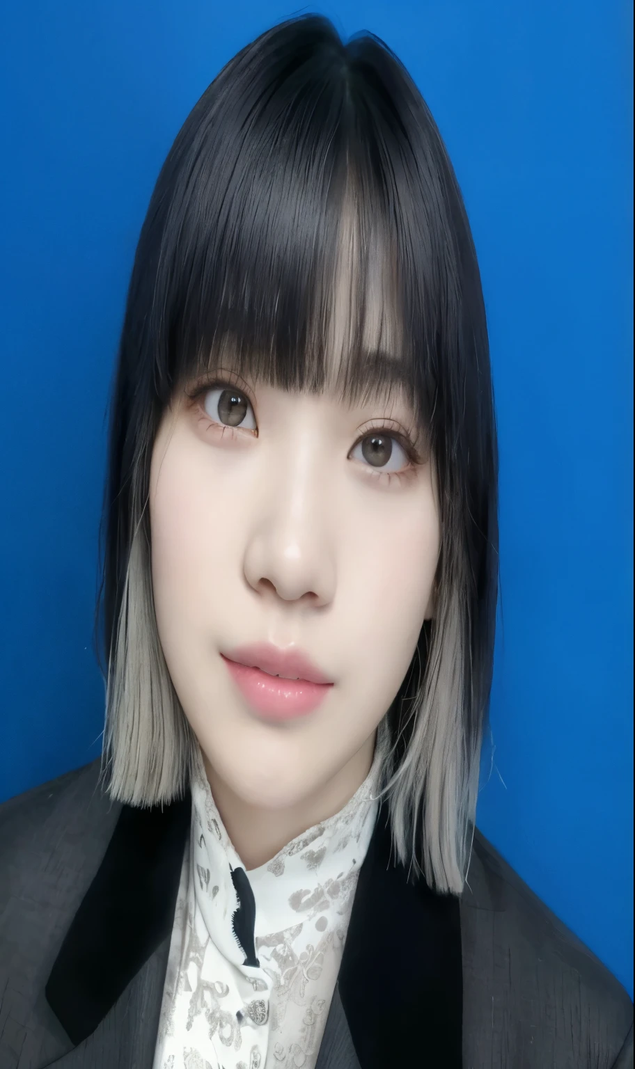 there is a woman with a tie and a jacket on, with bangs, portrait of jossi of blackpink, she has black hair with bangs, neat hair with bangs, with full bangs, headshot profile picture, sun yunjoo, with short hair with bangs, with short hair, heonhwa choe, jaeyeon nam, black hair and white bangs, louise zhang lisa manobal, lisa do BLACKPINK coreana 