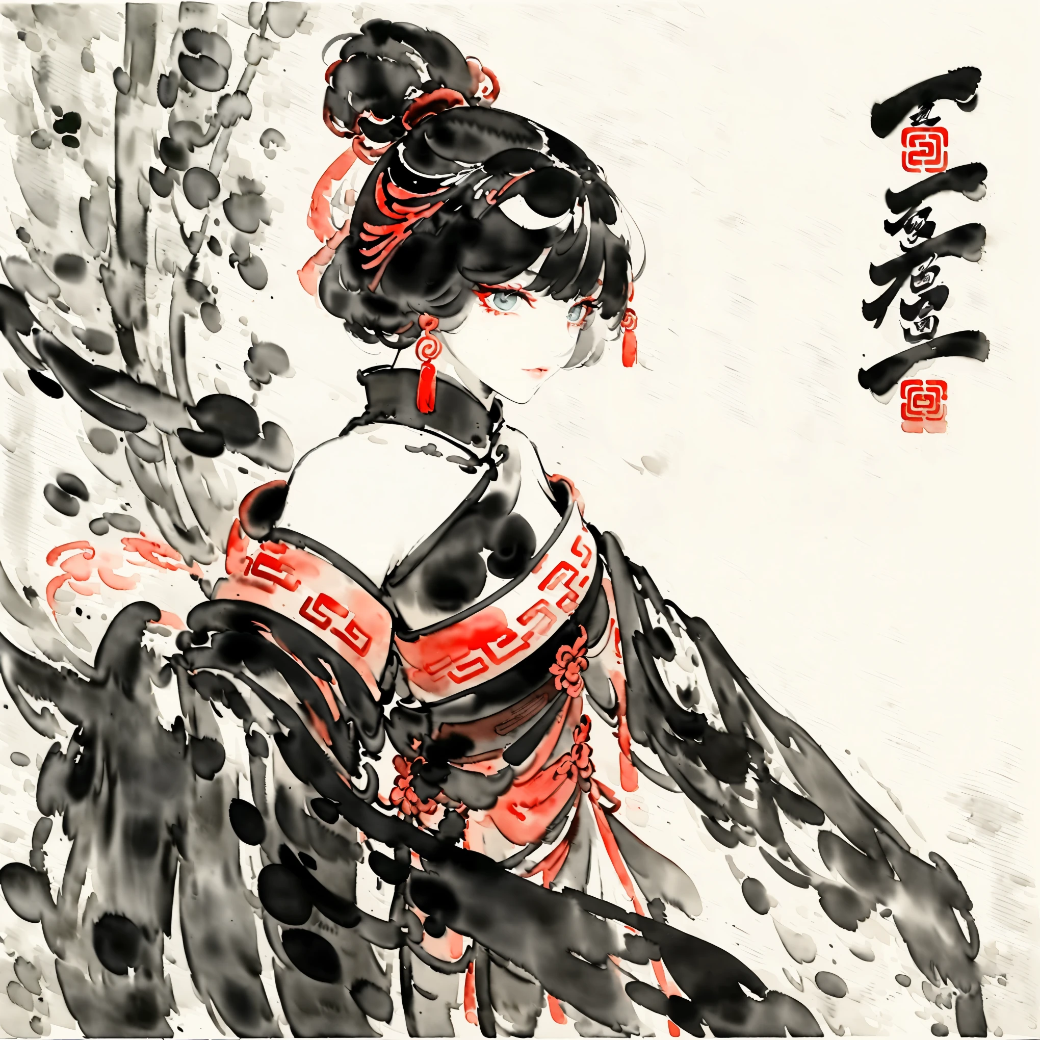 (((((((Chinese ink painting，watercolor paiting，ancient chinese costume,)))))))，((1lady,korean beauty,Solo,))(Masterpiece,Best quality, offcial art, Beautiful and aesthetic:1.2),((超高分辨率,Golden ratio,)) (16k),((from below)),(Physically-based rendering),Amazing,Sharp focus, (((highdetailskin,))),Intricately detailed clothing,Lying silkworm eyebrows，Delicate pupils，Danfeng Eyes,((((detailed hair,middle hair|Shaggy cut|Long bold side bangs|Sleek pixie cut|Voluminous updo|Undercut)))),Slender,(masterpiece sidelighting),(The sheen),(beautiful hair,beautiful eyes,）[[Delicate fingers and hands:0.55]::0.85],(Detail fingers),(((Superior quality,)))),((unbelievable Ridiculous,)),((extremely_Detailed_Eyes_and_face)),Movie girl,(Dynamic configuration: 1.2),Brilliant,Glossy