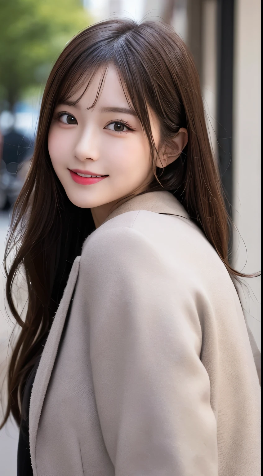 table top, highest quality, shape, Super detailed, finely, High resolution, 8k wallpaper, 完璧なダイナミックな構shape, beautiful and detailed eyes, Gorgeous and stylish black fluffy latest trend Tokyo winter clothes,ランダムなcute髪,small breasts,natural color lip, bold sexy pose,smile、20 year old girl、cute、sexy shot looking at camera,Always blur the background,perfect and beautiful face,Take only the face,beautiful and detailed face、slim face and style,Big eyes、Do gal makeup,real photos、luxury brand mink coat、Take a full body photo、smile