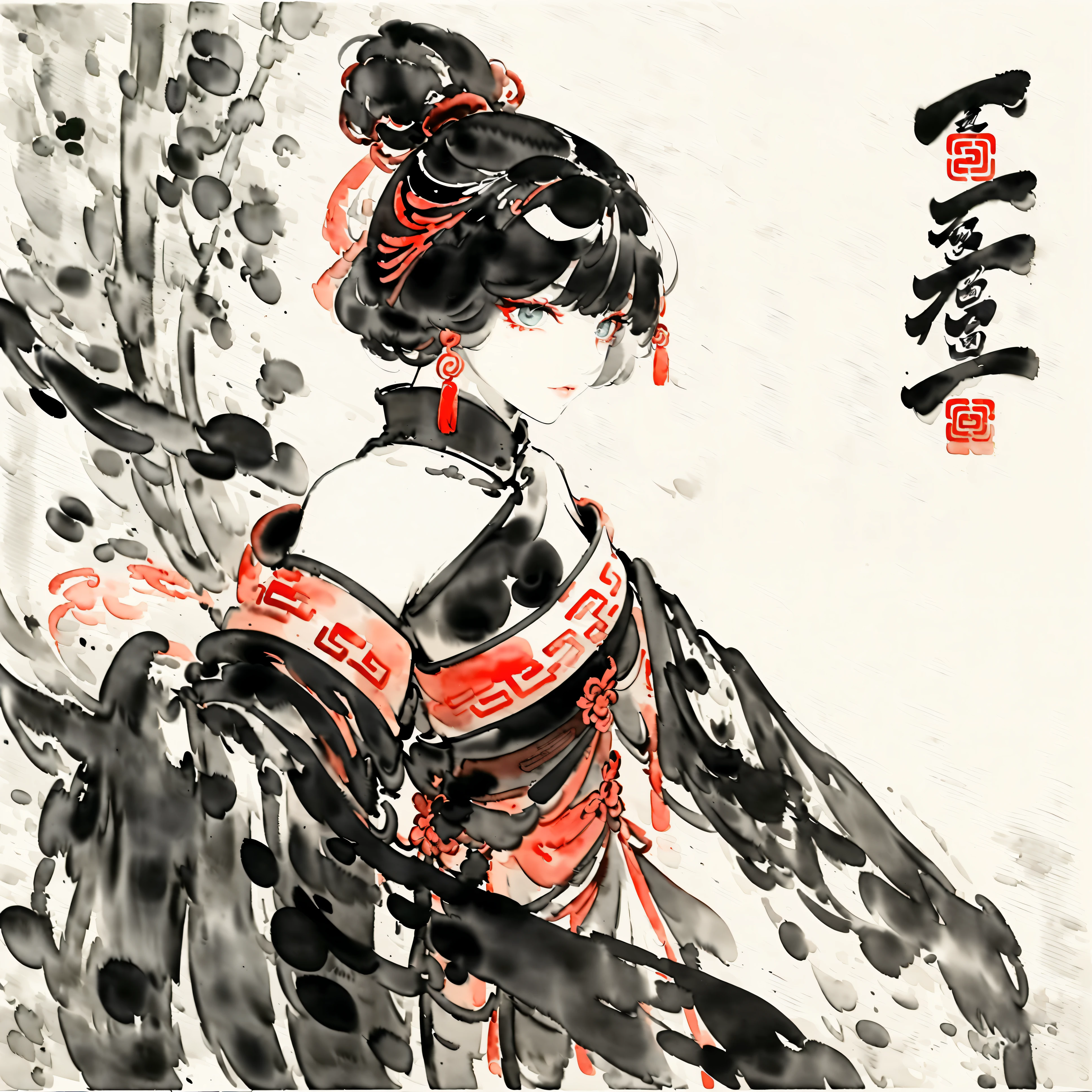 (((((((Chinese ink painting，watercolor paiting，ancient chinese costume,)))))))，((1lady,korean beauty,Solo,))(Masterpiece,Best quality, offcial art, Beautiful and aesthetic:1.2),((超高分辨率,Golden ratio,)) (16k),((from below)),(Physically-based rendering),Amazing,Sharp focus, (((highdetailskin,))),Intricately detailed clothing,Lying silkworm eyebrows，Delicate pupils，Danfeng Eyes,((((detailed hair,middle hair|Shaggy cut|Long bold side bangs|Sleek pixie cut|Voluminous updo|Undercut)))),Slender,(masterpiece sidelighting),(The sheen),(beautiful hair,beautiful eyes,）[[Delicate fingers and hands:0.55]::0.85],(Detail fingers),(((Superior quality,)))),((unbelievable Ridiculous,)),((extremely_Detailed_Eyes_and_face)),Movie girl,(Dynamic configuration: 1.2),Brilliant,Glossy