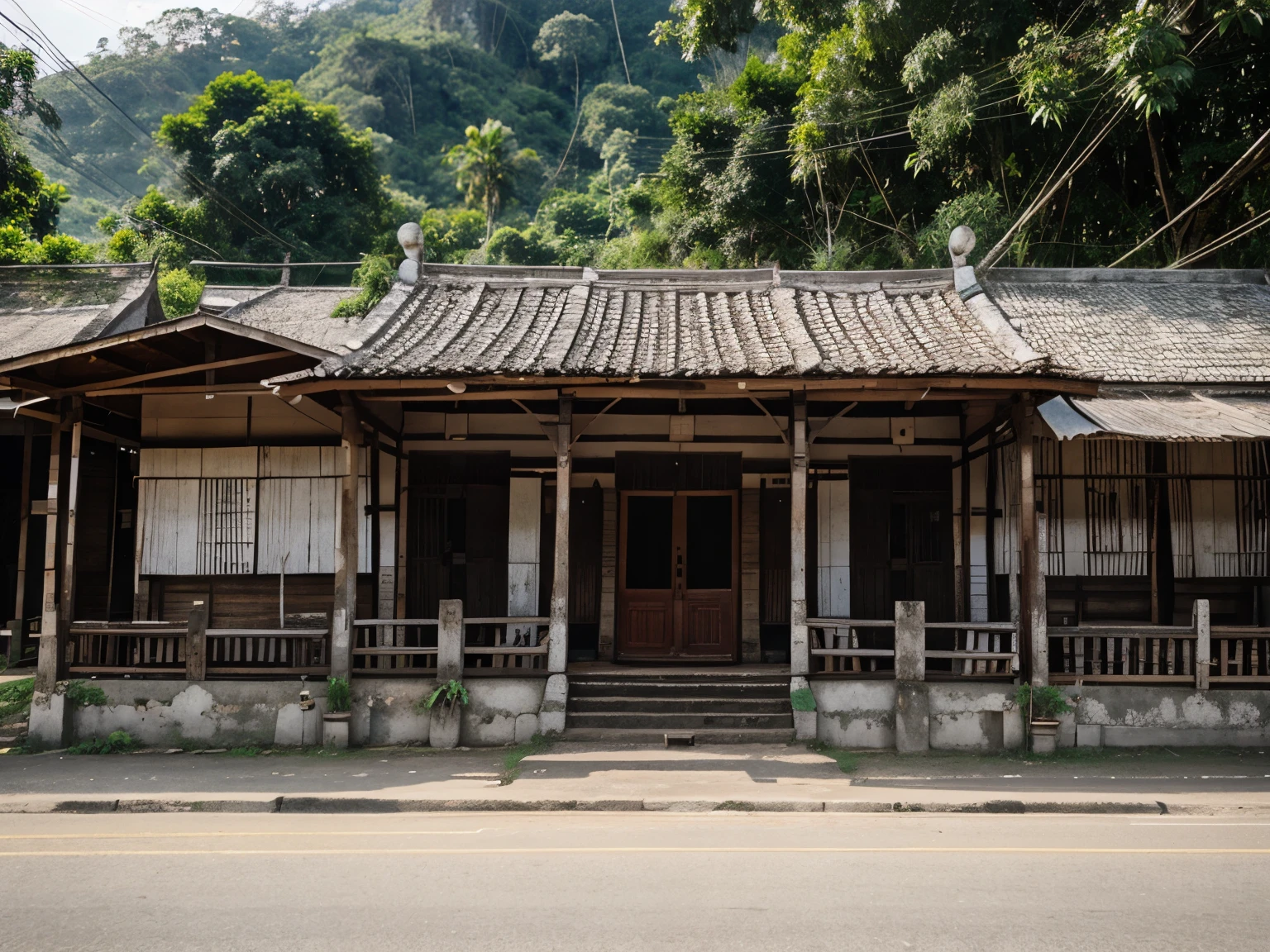 front facing old aceh village with aceh houses