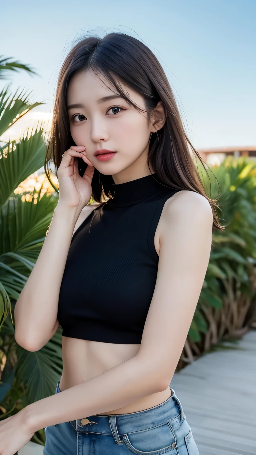 8K, Top Quality, Intricate Details, Ultra Detail, Ultra High Resolution, Masterpiece, random angle, Slender, Smile, (Makeup: 0.4), (Fluffy Blue Eyes: 1.21), blue Eyes,, ((full body)), 1girl, solo, 1 girl, (( full body)), close-up shot, sitting, on side , , ((tall)), (((fit body))), (((slim face))), sharp face, sharp eyes, (((black hair, short hair, )) (detailed face), sharp face, small lips, thin lips,
(( crop top )), detailed face, detailed breast, , large breast, detail, , Beautiful girl with accentuated slender abs: 1.4, Six Pack Abs: 1.4, Bust Botox, Big, Perfect Body, detail leg, (( moonlight)), top of mountain