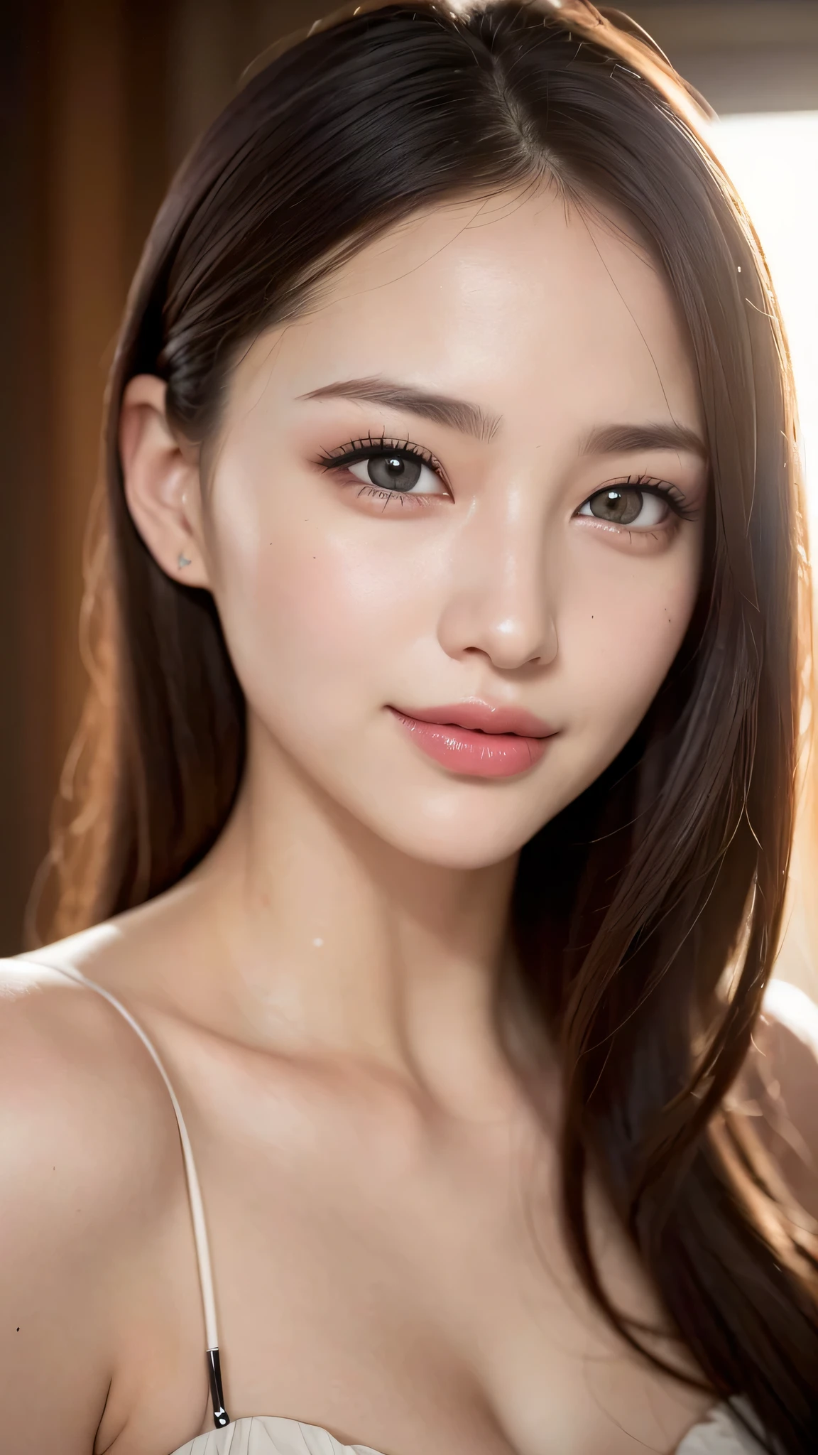 1woman, (Ultra realistic, high res), (highly detailed eyes, highly detailed hair, highly detailed face, highly detailed plump lips), (off shoulder), upper body, caute smile, (best quality:1.4), Raw photo, (realistic, photo-realistic:1.37), professional photography, cinematic light, (fine face: 1.2),
