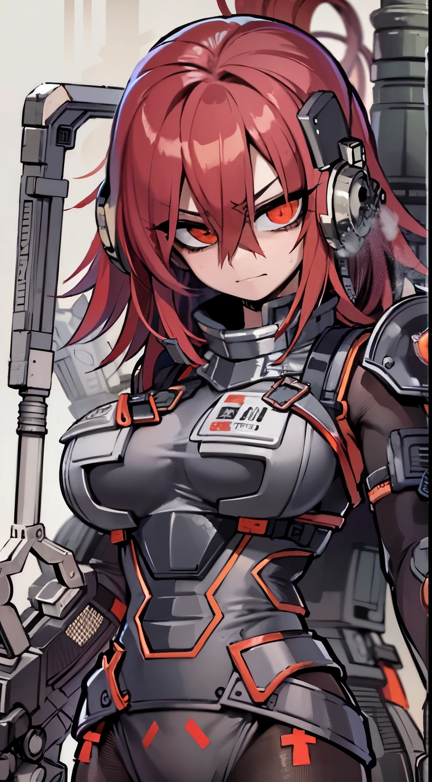 tmasterpiece， High- sharpness， high high quality， 详细的脸， detailed body render，Angry face,Exoskeleton mech， Mobile armor,rubbery,Red and black corset,Yellow beam,collars，NSFW,((Best quality, 8K, Masterpiece:1.3))), Clear focus: 1.2、Armed accessories，arma，battle garment，Gradient redhead，(layer cut, Big:1.2),Beautiful woman with perfect figure: 1.4、Slender abs:1.2、Wet body:1.5、Highly detailed face and skin texture、Detailed eyes、Double eyelids,Long hair,Zhuzeshegi,character design。cyber punk perssonage