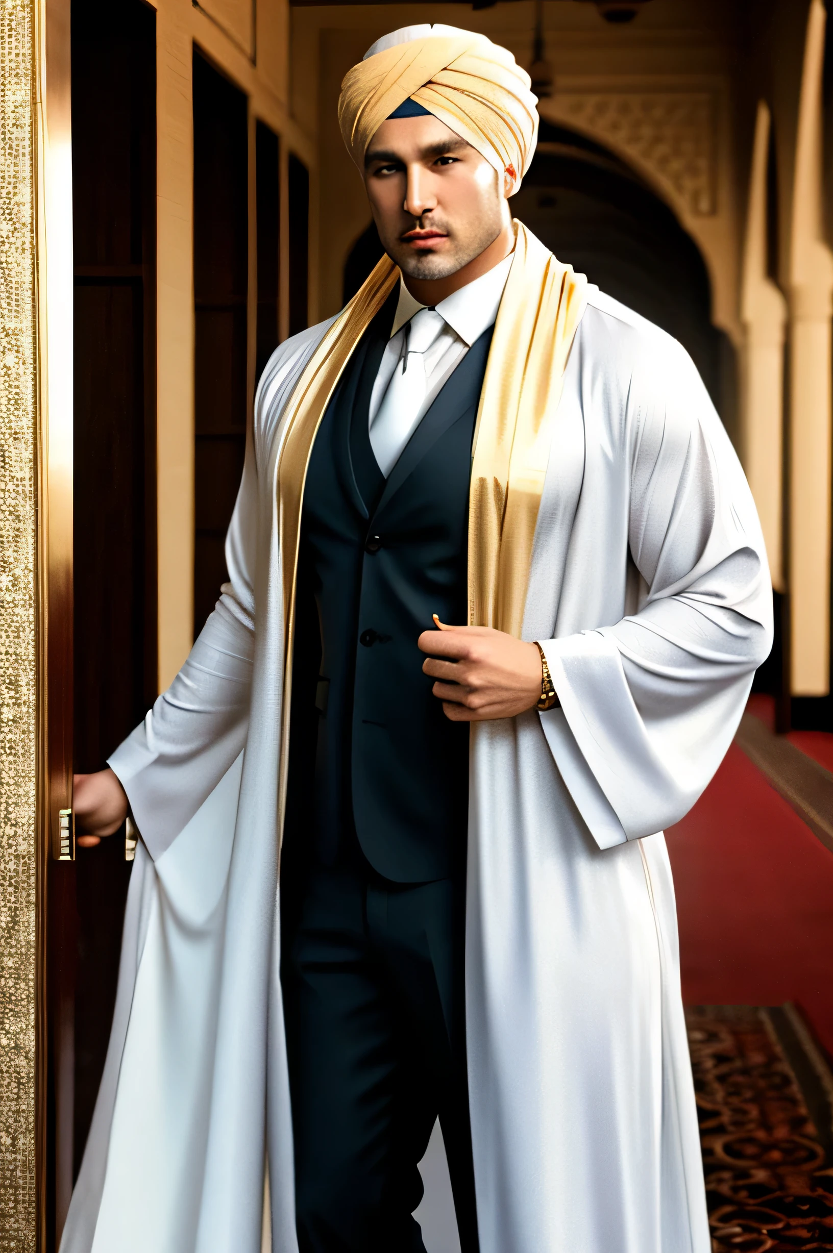 homem loiro, Turbante, xeque, xeque, Arabia, joia, musculoso, badboy, terno, mafioso, parece ruim