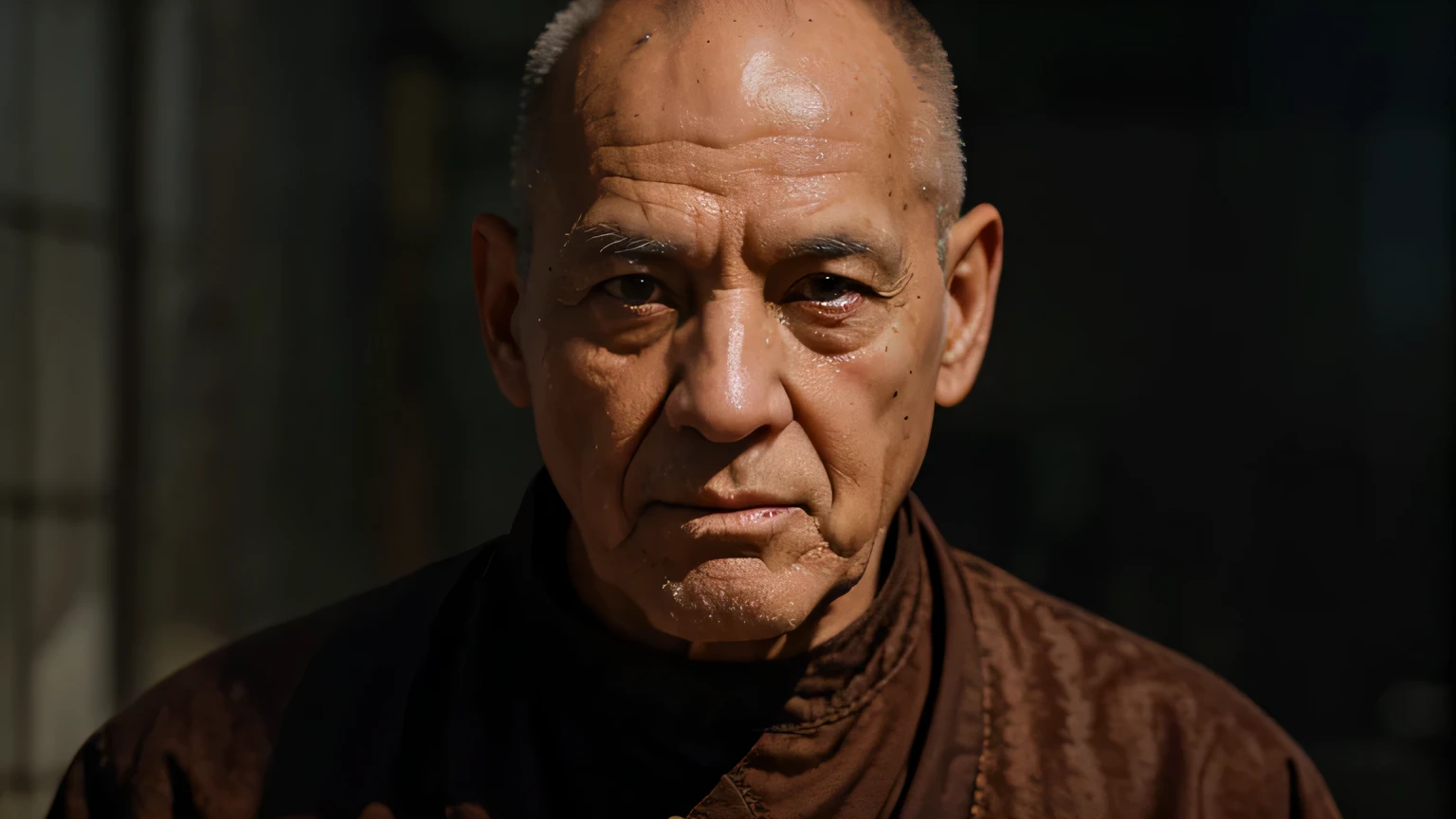 otima qualidade, hiper-realista, Imagem de um monge idoso, Velhote, com rugas, imagem de fundo um campo desfocado, cinematographic, 8k