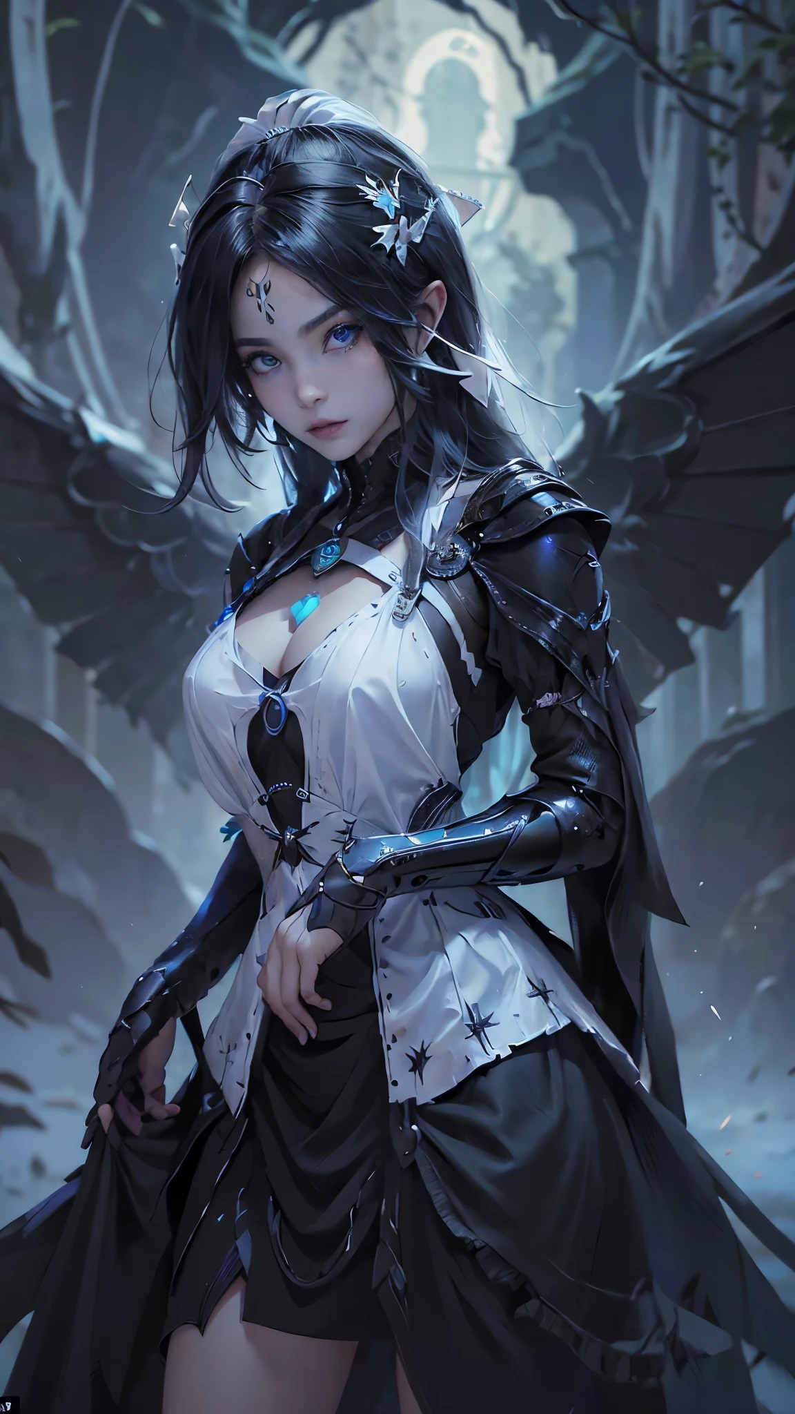 a beautiful flower angel, futuristic gothic style, extremely detailed face and body, anime-inspired, photorealistic, cinematic lighting, intricate floral patterns, ethereal wings, dramatic pose, moody color palette, volumetric light effects, hyper-realistic textures, ornate gothic architecture, stunning digital art,detalhado, dramatic light, (Detalhes co,detailed face, detailed eyes, detailed hands, elf woman, full body