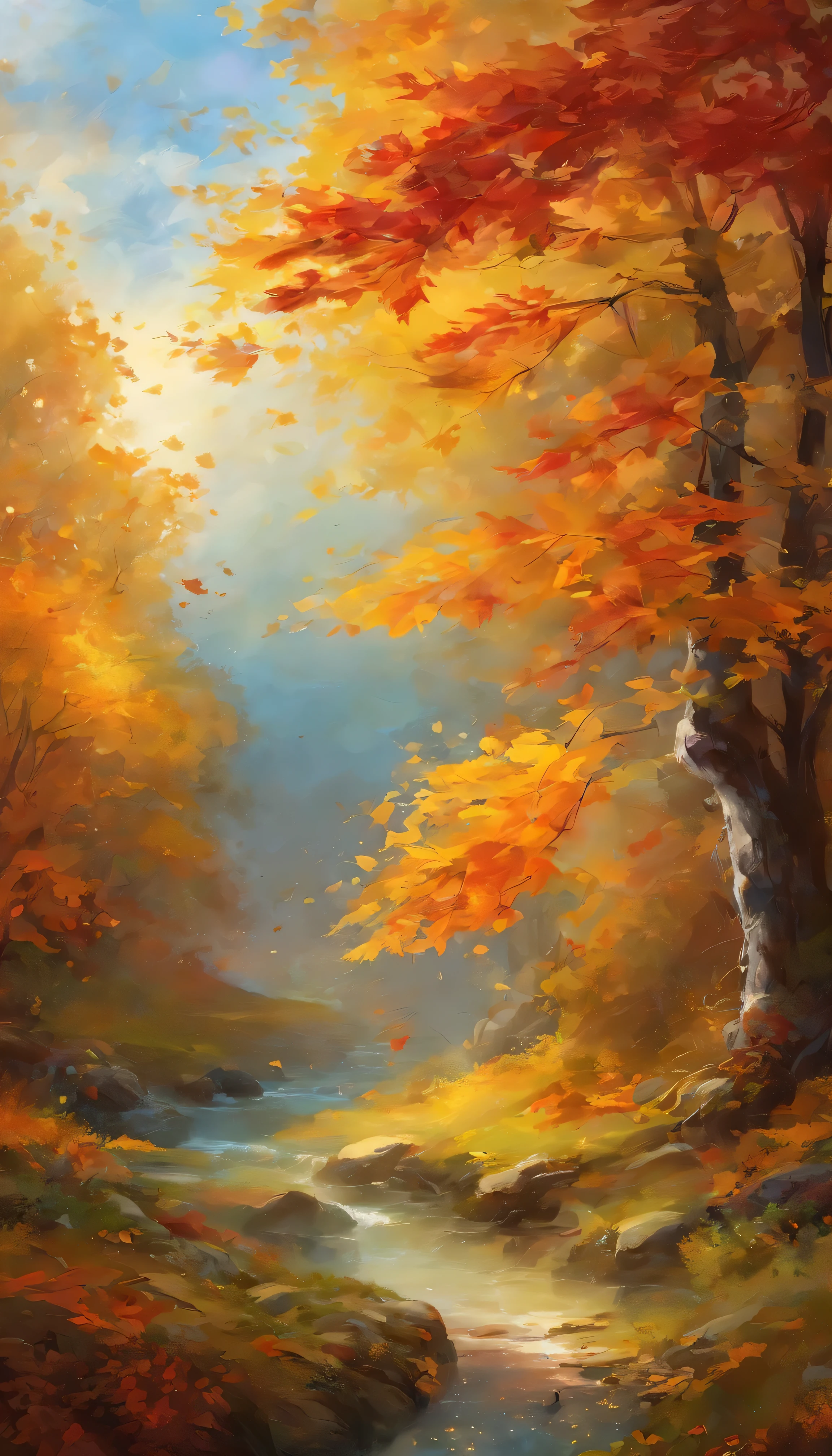 Cold autumn,There is frost on the maple leaves,Close-up of leaves,Late autumn view,Scenic beauty,Heaven and earth are pure,Autumn colors are clear,Everything was beautiful,Golden autumn,Water dew condensation,Reflects a dazzling light,A masterpiece of photography,Super clear,detail-rich