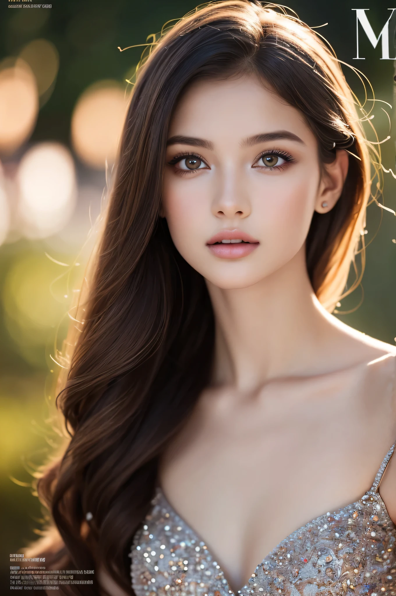 (best quality), (ultra-detailed), (llustration), (detailed light), (an extremely delicate and beautiful), 1young girl, long hair, brown hair, brown eyes, model, (women fashion magazine coverr:1.5), best quality, extremely detailed CG unified 8k wallpaper, High-definition raw color photos, professional photograpy, (((Bokeh))), depth of fields,