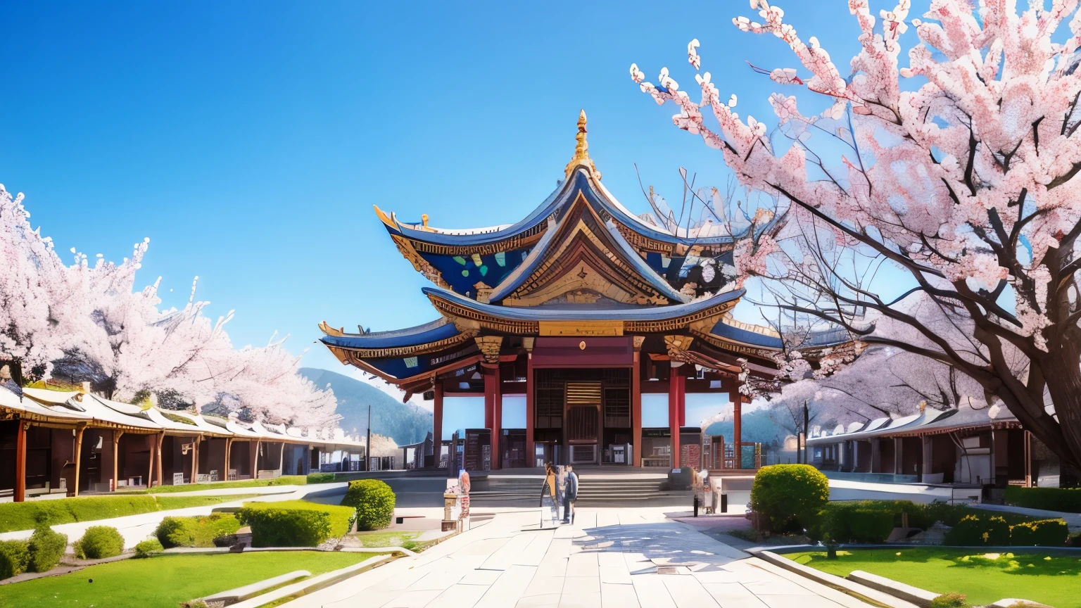Images of people going to the temple, real people, beautiful temple. spring