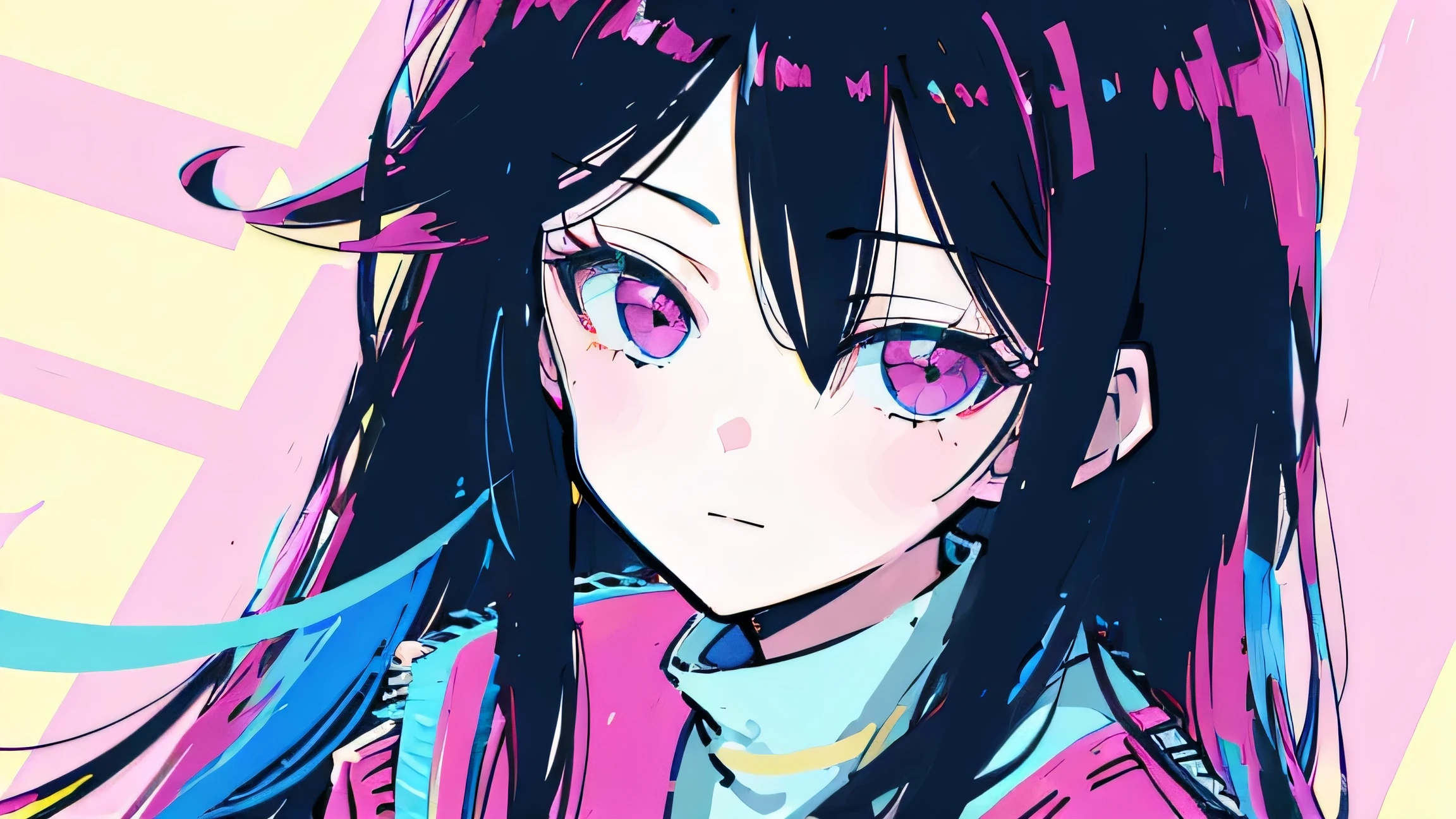 ((vaporwave style, Partially colored)), High Quality Masterpiece,City Pop, please wear uniform, 1 girl, one person, I'教室にいるI, Look at another one, From above, vector illustrations, light smile, dull bangs, hair length, Lofiato , makoto shinkai'Style,Brilliant,classroom desk, Sunset outside the window