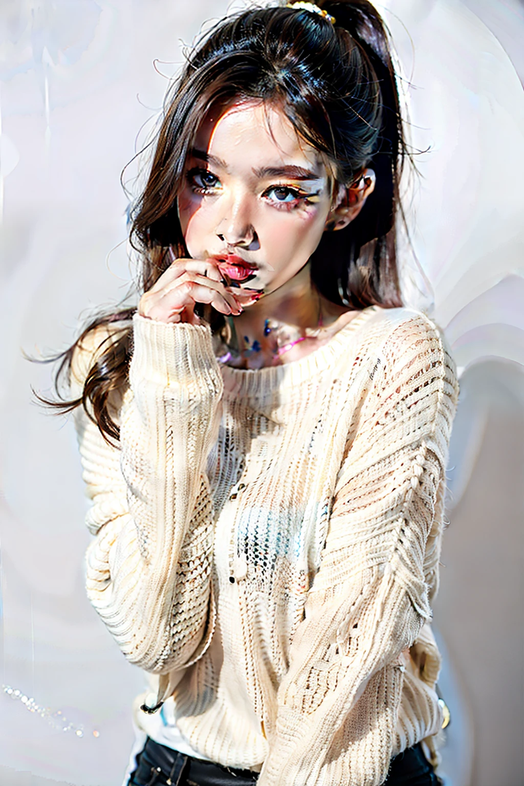 1girl,sweater,white background,