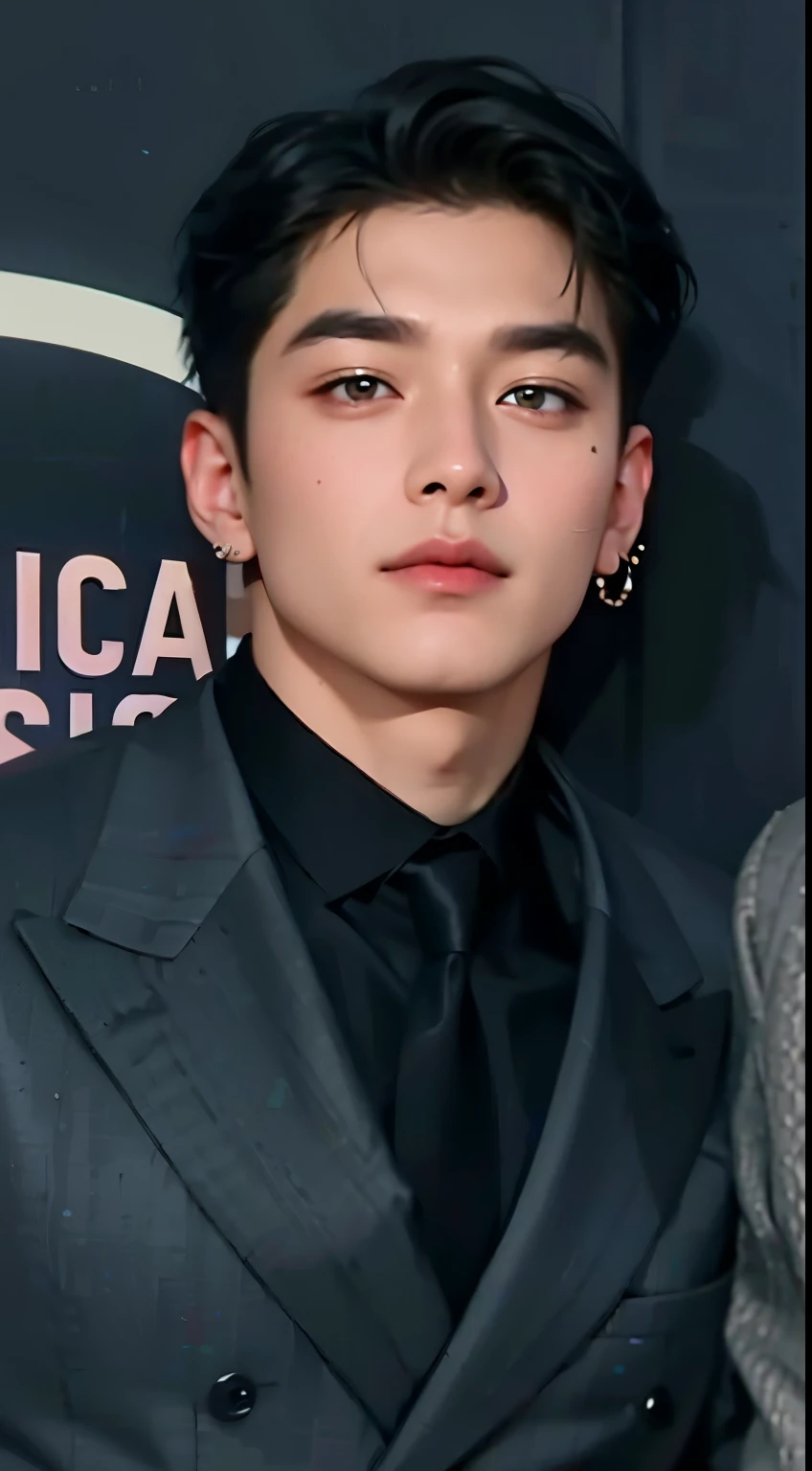 Two Asian men in suits posing for a photo on the red carpet, jungkook, taken in the early 2020s, cai xukun, taken in the late 2010s, Jimin\his right eyelid is swollen, hyung tae, artista coreano, TaeJune Kim, retrato de jossi de blackpink, yanjun chengt jungkook, jungkook, bts