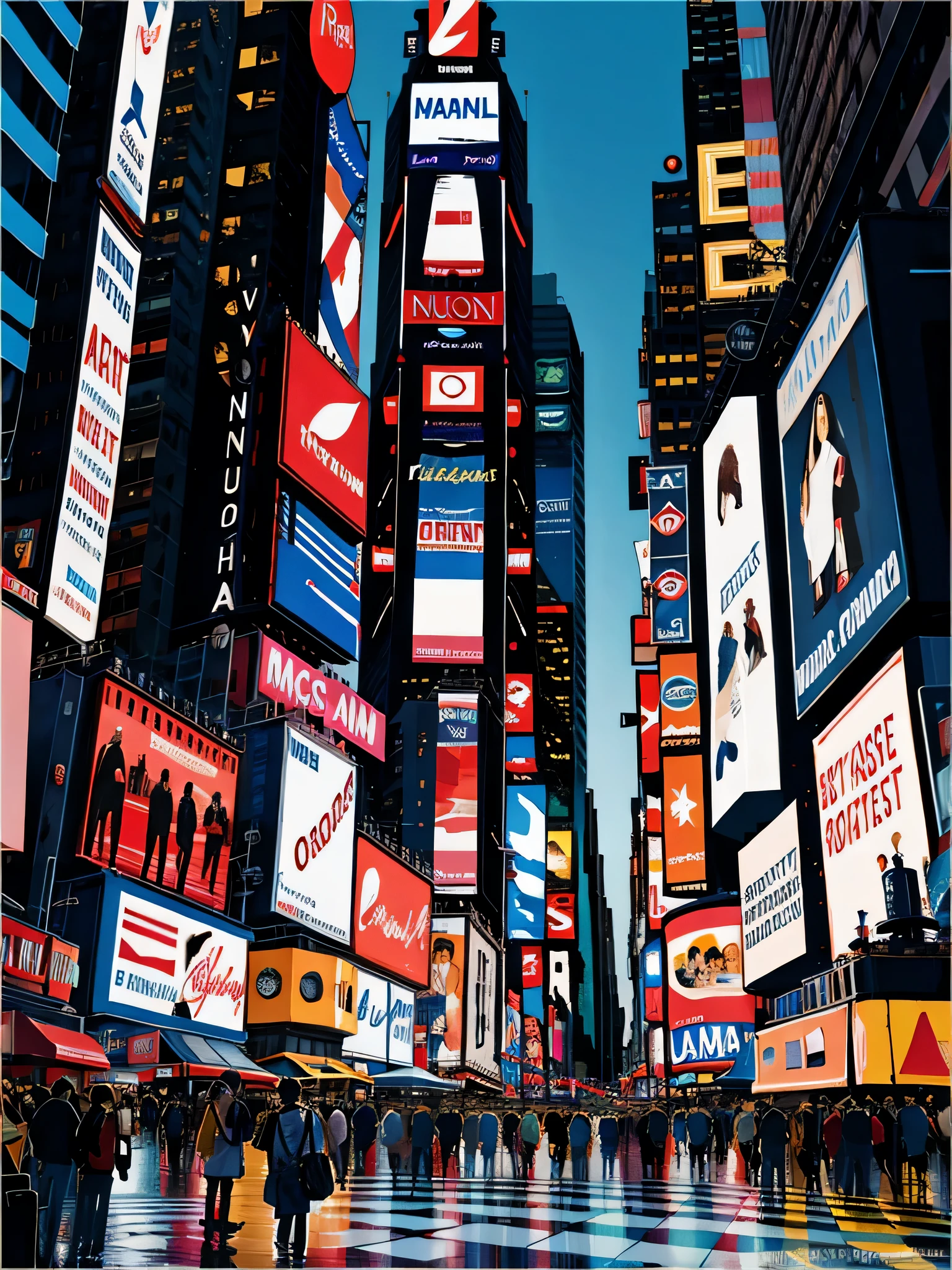 times square travel poster souvenir postcard portrait painting illustration