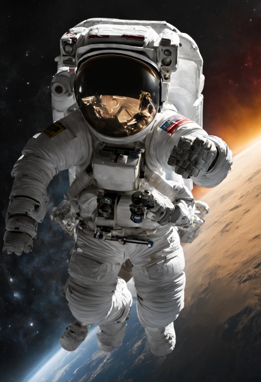 A spacewalking figure