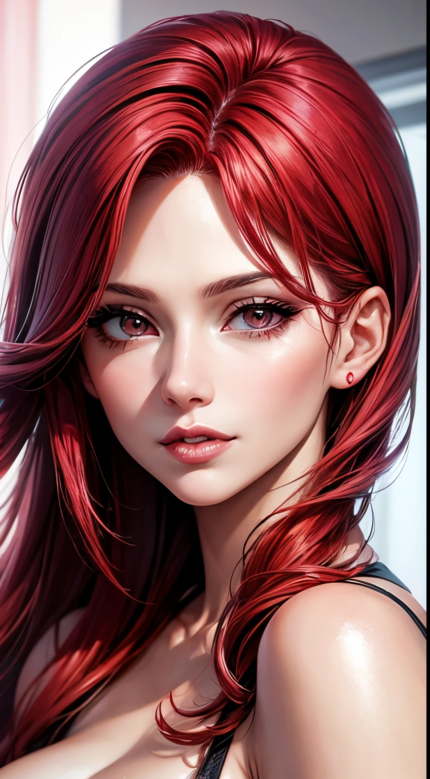 A close up of a woman with red hair and a black top - SeaArt AI
