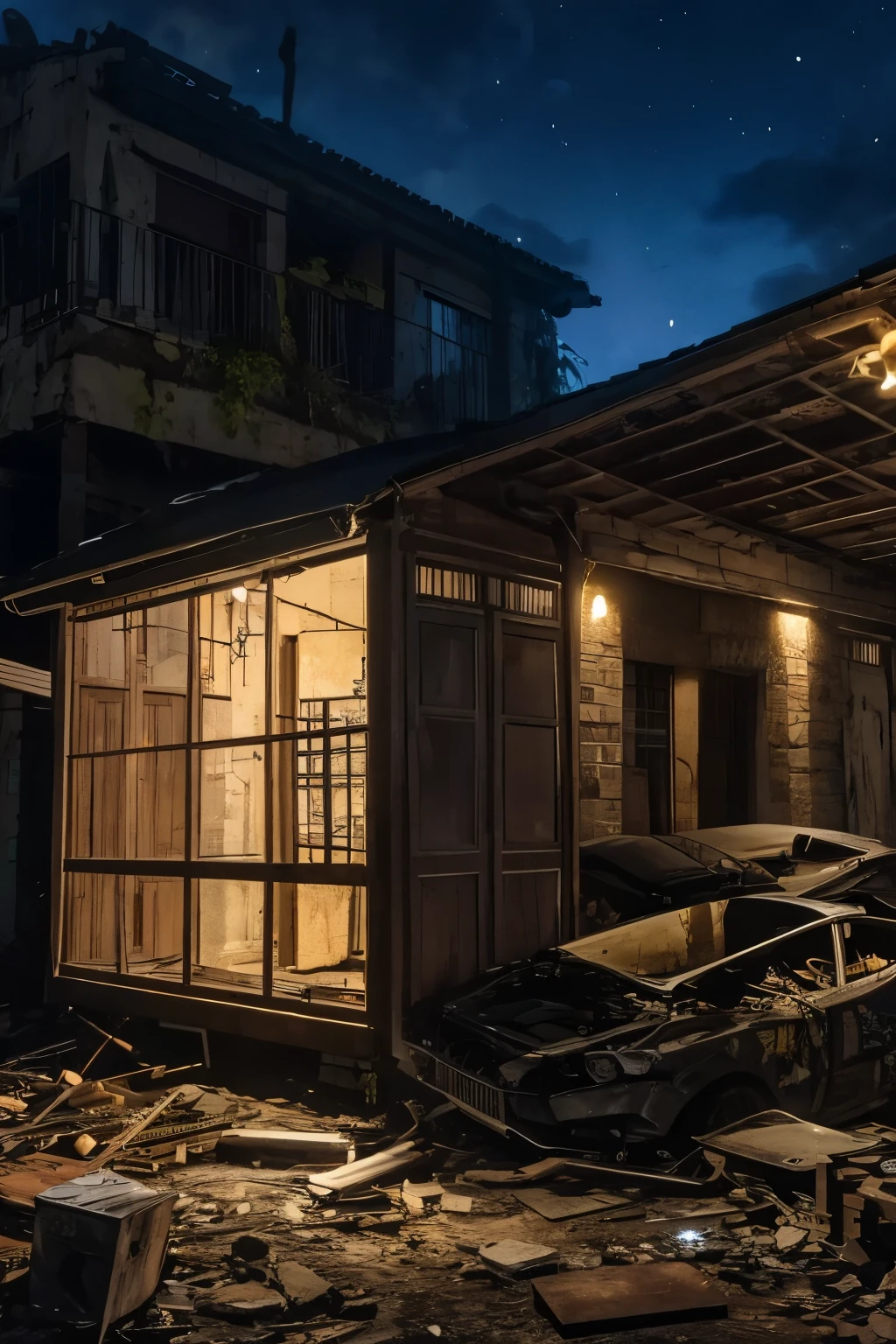 close up of a arafed Ferramenta cabinet with Ferramentas on it in a dark night in a destroyed room, bancada em uma floresta densa na noite, bancada em um local destruido, cenario abandonado noturno, Ferramentas, chave inglesaes, Ferramenta, chaves inglesas, scrap metal on bancadaes, tendendo, profissional, oficina colorida de parede branca, limpo e organizado, em uma oficina, high quality product image”, mechanic, profissionally designed, chave inglesa, noite escura sem lua, fundo da oficina