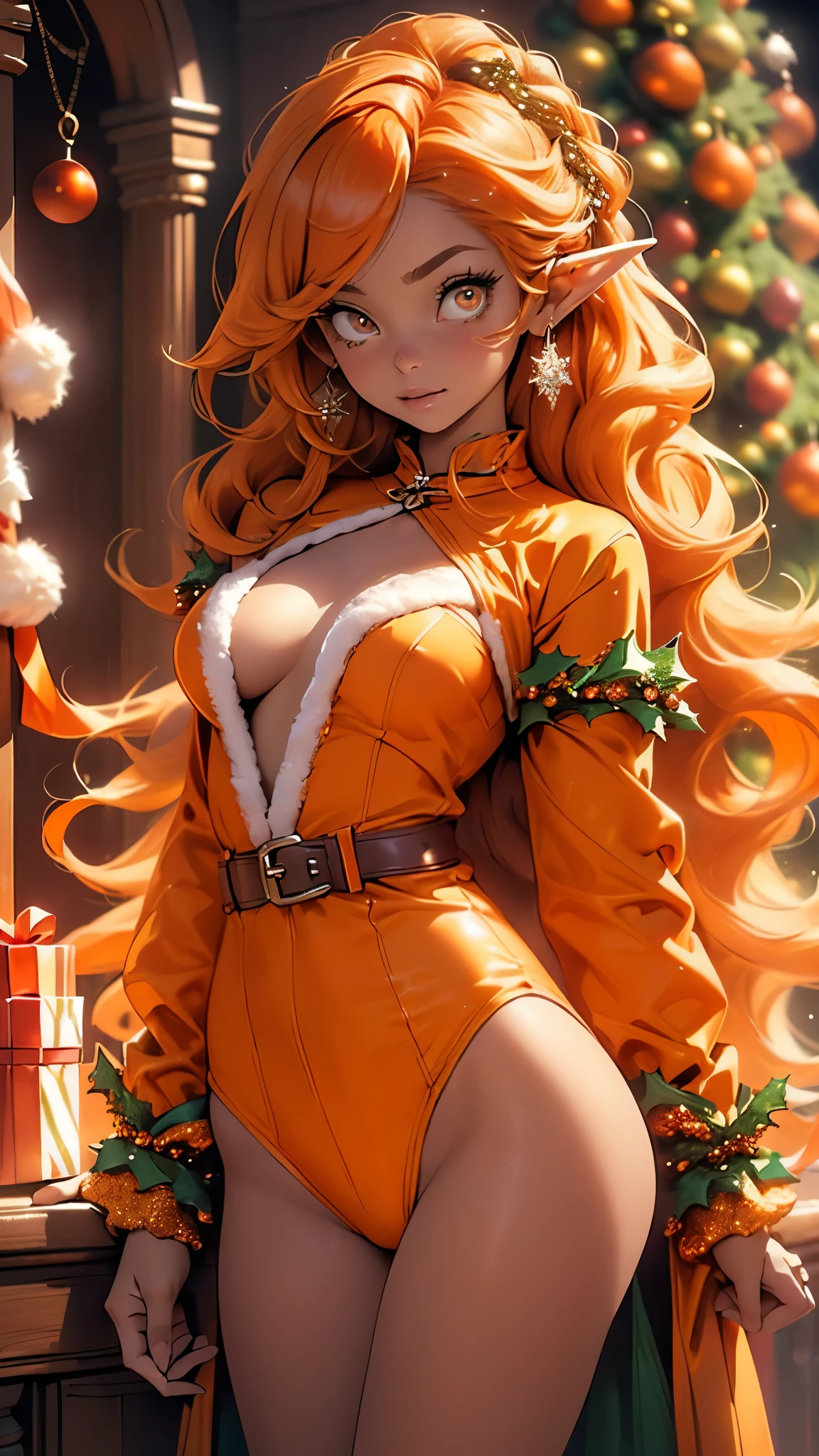 cute  elf,(((little ,tiny little body,little))),(((6 years old))),((anime elf  with extremely cute and beautiful orange hair)), (((elf))), (((elf ears))),

(((flat chest))),((((orange hair:1.35,messy orange hair,long hair,huge braids,colored inner hair,ear breathing)))),(((orange_eyes:1.3))),intricate eyes,beautiful detailed eyes,symmetrical eyes,big eyes:1.5,(((lustrous skin:1.5,bright skin: 1.5,skin tanned,shiny skin,very shiny skin,shiny body,plastic glitter skin,exaggerated shiny skin,illuminated skin))),(detailed body,(detailed face)),

cute,slutty,erotic,daring,(((nsfw))),

zettai ryouiki,revealing clothing,show skin,(((Sexy orange coat, orange coat outfit, wearing a orange coat:1.3,orange winter coat))), ((orange mini-skirt,orange mini skirt with furry edge,visible thong straps)),((underpants strap)),(white gloves,orange clothes,semi-naked,with little orange clothing),((((furry edge clothing)))),(((intricate outfit,intricate clothes,embroidered outfit,ornate outfit))),

(dynamic pose:1.0),embarrassed,(centered,scale to fit dimensions,Rule of thirds),

inside,indoor,((cozy gothic room)),scenery:1.25,((intricate scenery)),((winter decorations)),(Christmas tree:1.5),

(Glossy winter ornaments),highres,sharp focus,(ultra detailed,extremely detailed),(photorealistic artwork:1.37),(extremely detailed CG unity 8k wallpaper),(((vibrant colors,vibrant theme))),(intricate),(masterpiece),(best quality),
