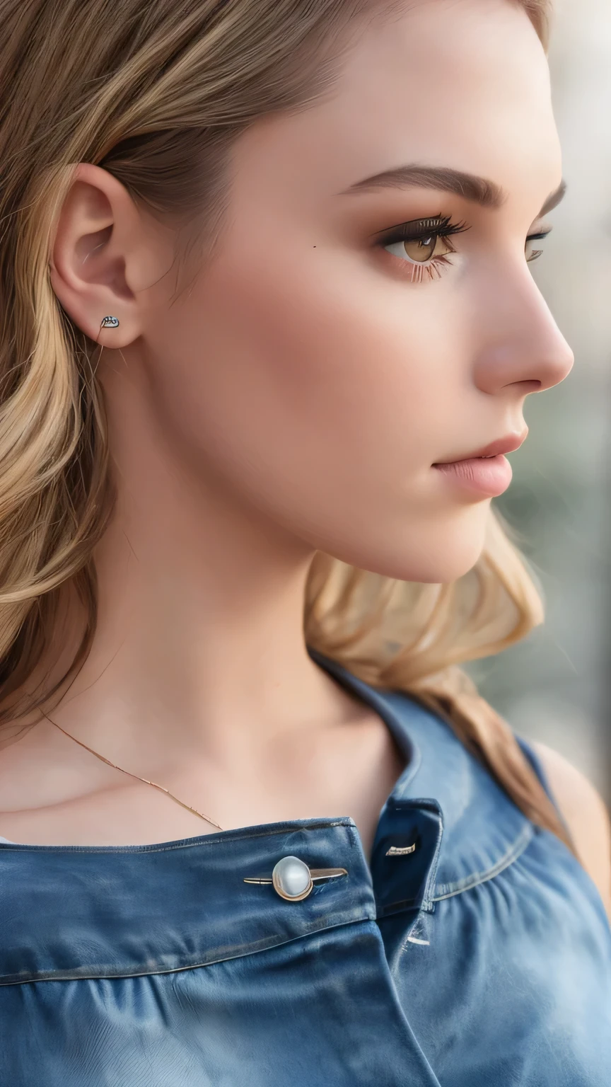 (8K, RAW photo, 最high quality, masterpiece), 超High resolution, (realistic, photo-realistic), 1 girl, emotionless, alone, Blonde long wavy hair, black eye, professional lighting, detailed lighting, Backlight, Depth of written boundary, Natural light, sharp focus, Focusing distance: 2 meters, professional photography, fine eyes, realistic eyes, detailed shadow, CG game, cosplay, White tank top type crop top with arm rings, Upper body, super short denim hot pants, exterior, crown, masterpiece, 最high quality, high quality, High resolution､(((close up of face)))、sexy
