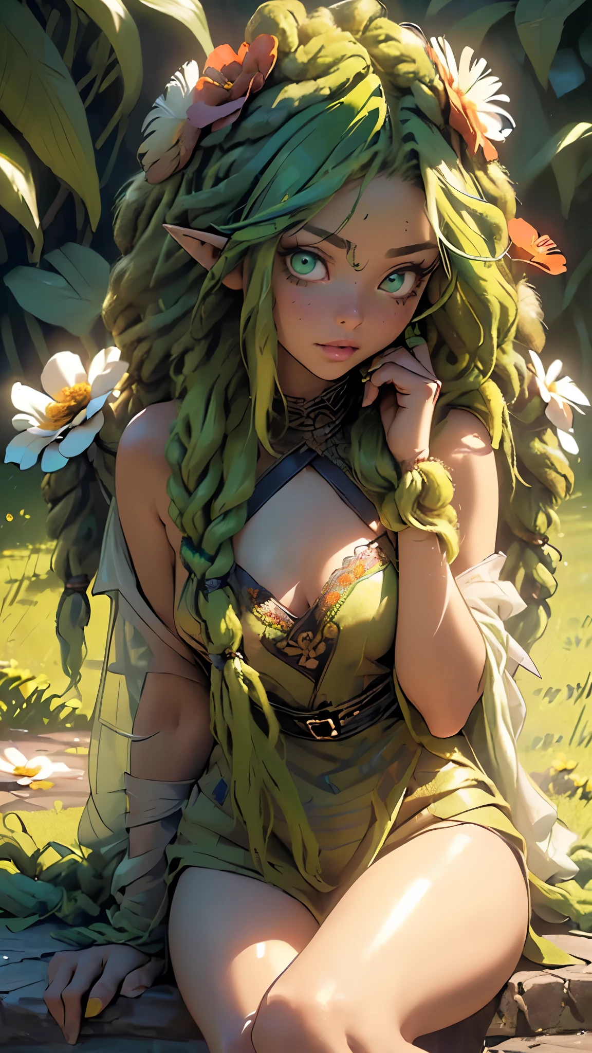 cute  elf,(((little ,tiny little body,little))),(((6 years old))),((anime elf  with extremely cute and beautiful green hair)), (((elf))), (((elf ears))),

(((flat chest))),((((green hair:1.35,messy green hair,braided green hair, (dreadlocks green hair:1.5),colored inner hair,hair over eyes,ear breathing)))),(((green_eyes:1.3))),intricate eyes,beautiful detailed eyes,symmetrical eyes,big eyes:1.5,(((lustrous skin:1.5,bright skin: 1.5,skin tanned,shiny skin,very shiny skin,shiny body,plastic glitter skin,exaggerated shiny skin,illuminated skin))),(detailed body,(detailed face)),

cute,slutty,erotic,daring,(nsfw),

((creepers on his body:1.3)),revealing clothing,show skin,(((Sexy green fur coat, green fur coat outfit, wearing a green fur coat:1.3,green winter coat))), ((visible thong straps)),((underpants strap)),(green clothes,semi-naked,with little green clothing),(((leaves and flowers on her clothes:1.2,leaves on her clothes:1.2, flowers on her clothes:1.2,leaves and flowers on her hair:1.5))),(((intricate outfit,intricate clothes,embroidered outfit,ornate outfit))),

(dynamic pose:1.0),embarrassed,(centered,scale to fit dimensions,Rule of thirds),

inside,indoor,((greenhouse)),scenery:1.25,((intricate scenery)),((winter decorations)),(Conservatory garden,There are many small potted plants of different sizes in the glass house),

(Glossy winter ornaments),highres,sharp focus,(ultra detailed,extremely detailed),(photorealistic artwork:1.37),(extremely detailed CG unity 8k wallpaper),(((vibrant colors,vibrant theme))),(intricate),(masterpiece),(best quality),
