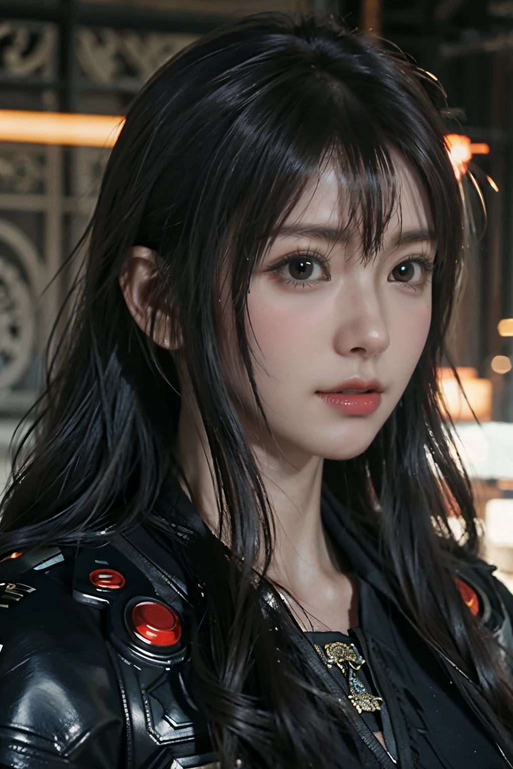 Game art，The best picture quality，Highest resolution，8K，(A bust photograph)，(Portrait)，(Head close-up)，(Rule of thirds)，Unreal Engine 5 rendering works， (The Girl of the Future)，(Female Warrior)， 
20岁少女，((Hunter))，An eye rich in detail，(Big breasts)，优雅高贵，冷漠，勇敢的，
（Medieval-style fur combat clothing，Glowing magic lines，Animal skin clothing with rich details），Medieval Lady Knight，Medieval ranger，
拍照姿势，简单背景，Movie lights，Ray tracing，Game CG，((3D Unreal Engine))，oc渲染反射纹