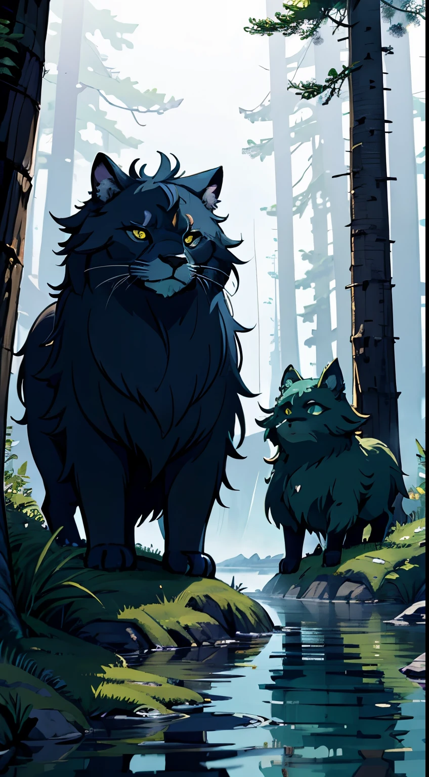 Furry beings in magical realms, enchanted forests, and floating islands. Radiant glows, mysterious mists, and vibrant palettes. Embrace the enchantment of Potma's artwork, portraying fluffy monsters in surreal and magical environments.,(potma style:1.05), detailed, ,
